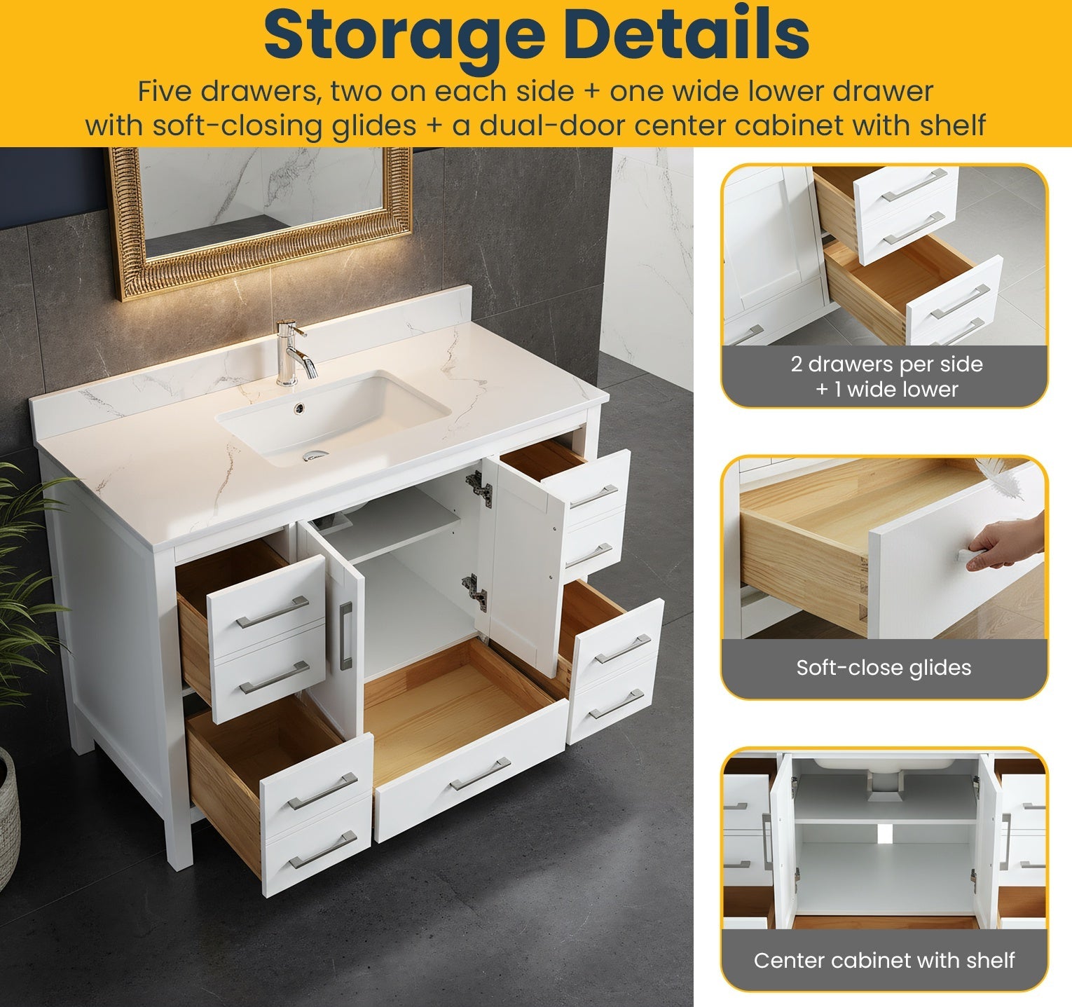 48" White Freestanding Bathroom Vanity with Engineered Calcutta Marble Countertop-Migration_Bathroom Vanities-DECOROLALA