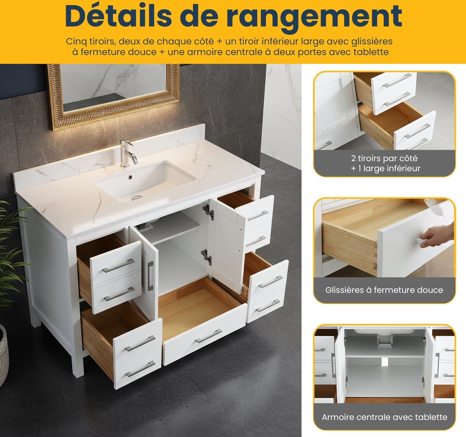 48" White Freestanding Bathroom Vanity with Engineered Calcutta Marble Countertop-Migration_Bathroom Vanities-DECOROLALA