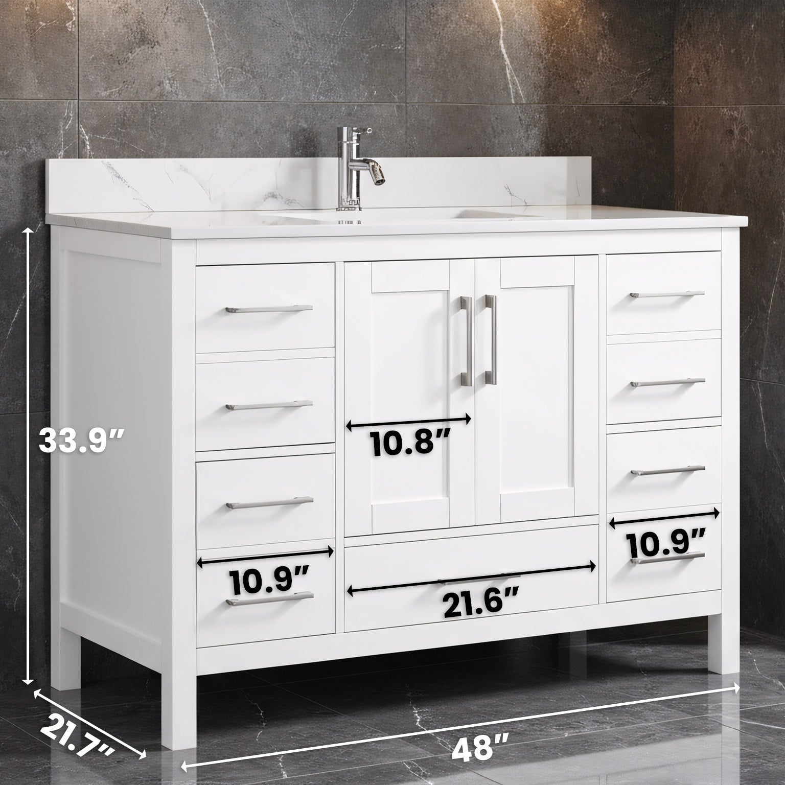 48" White Freestanding Bathroom Vanity with Engineered Calcutta Marble Countertop-Migration_Bathroom Vanities-DECOROLALA