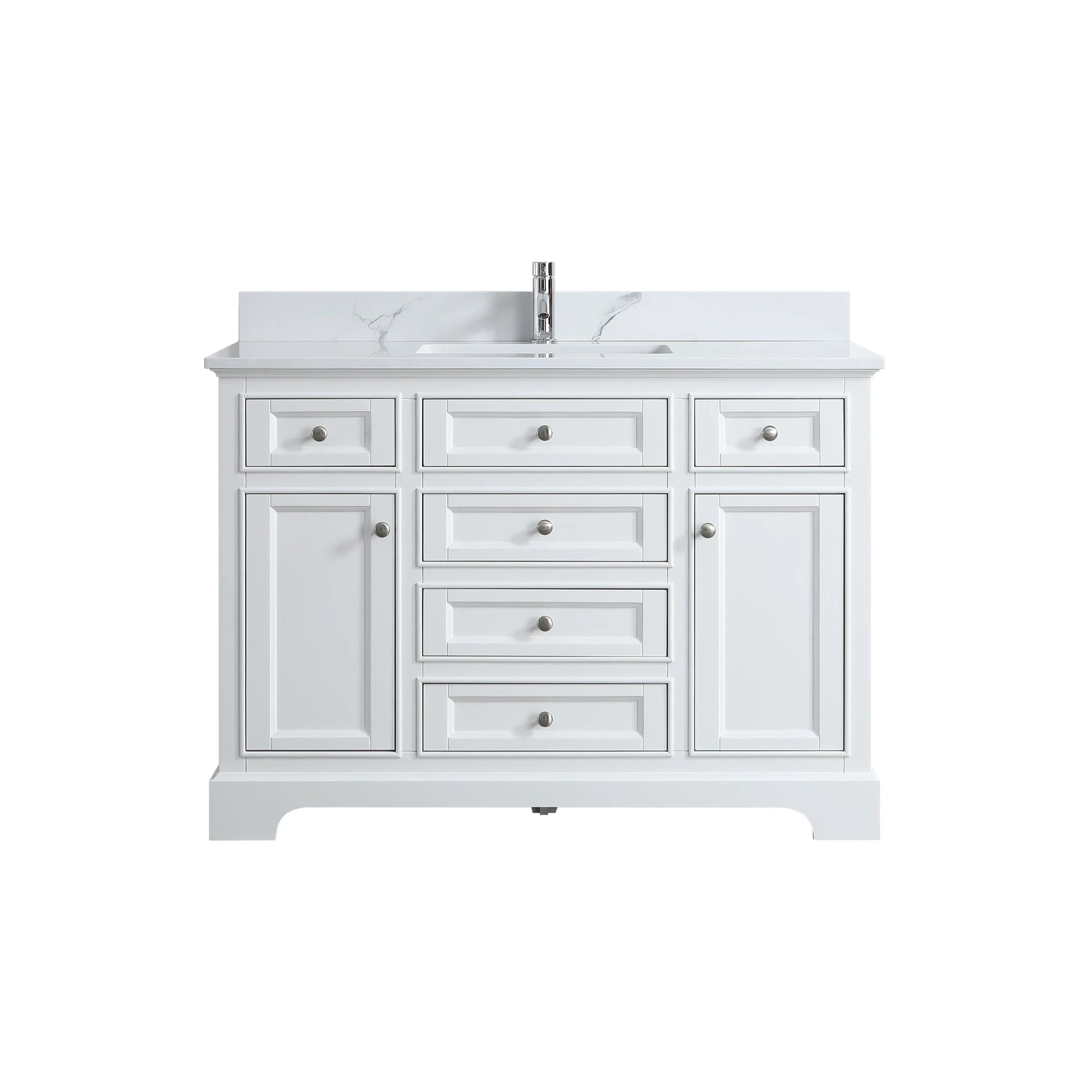 48" White Freestanding Bathroom Vanity with Engineered Calcutta Marble Countertop-Migration_Bathroom Vanities-DECOROLALA