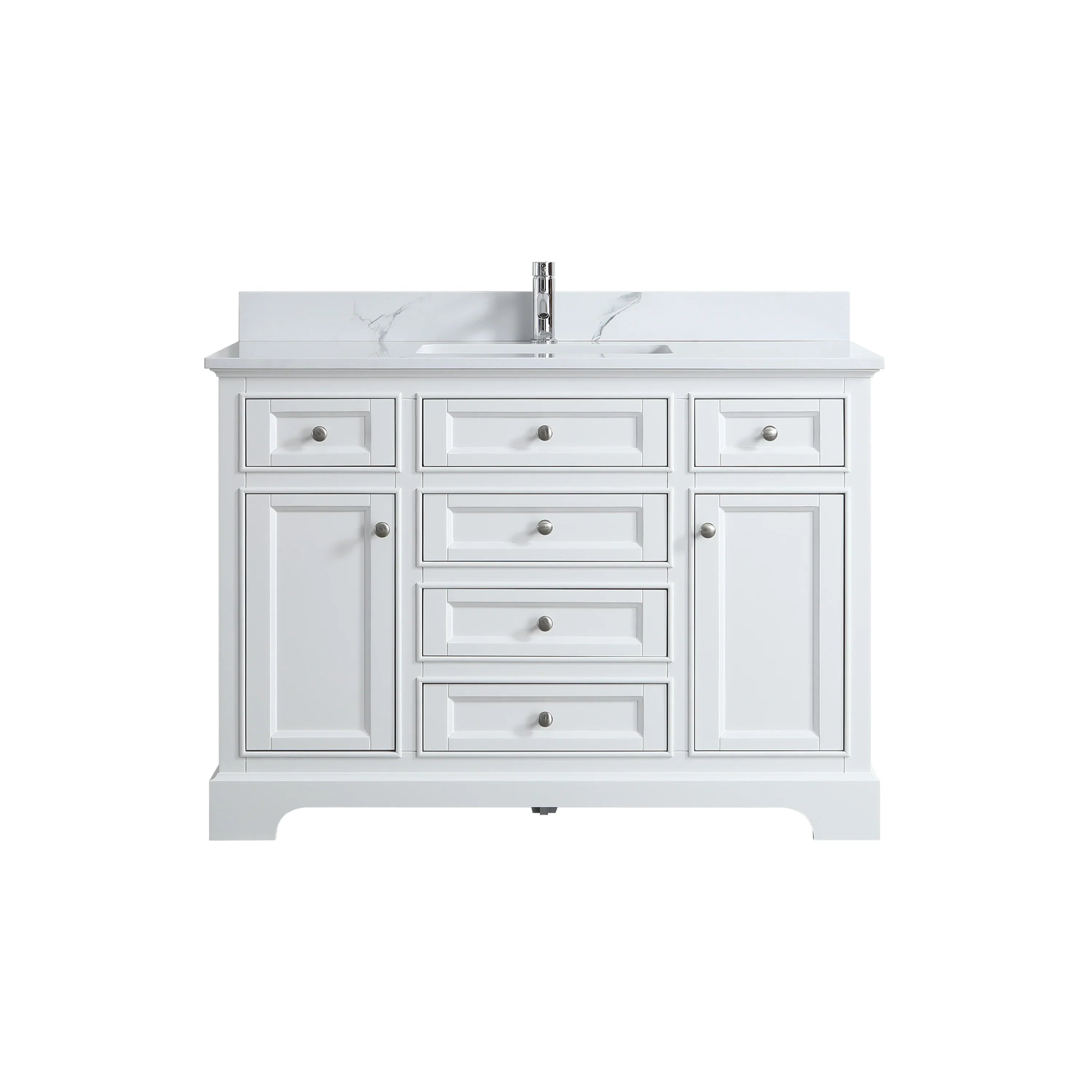 48" White Freestanding Bathroom Vanity with Engineered Calcutta Marble Countertop-Migration_Bathroom Vanities-DECOROLALA