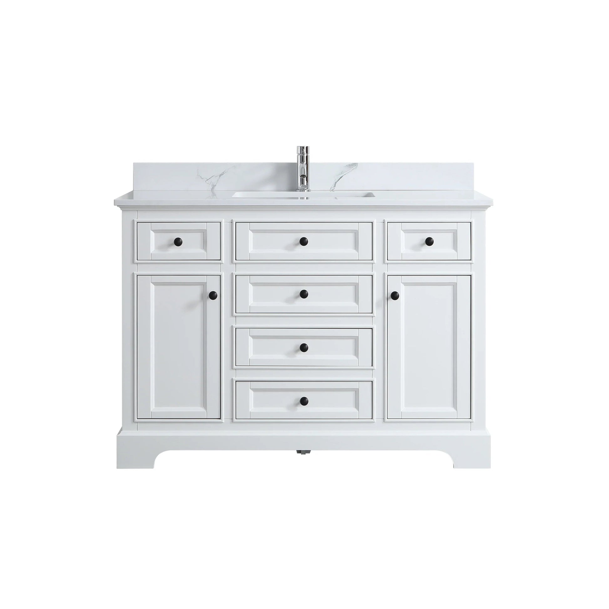 48" White Freestanding Bathroom Vanity with Engineered Calcutta Marble Countertop-Migration_Bathroom Vanities-DECOROLALA