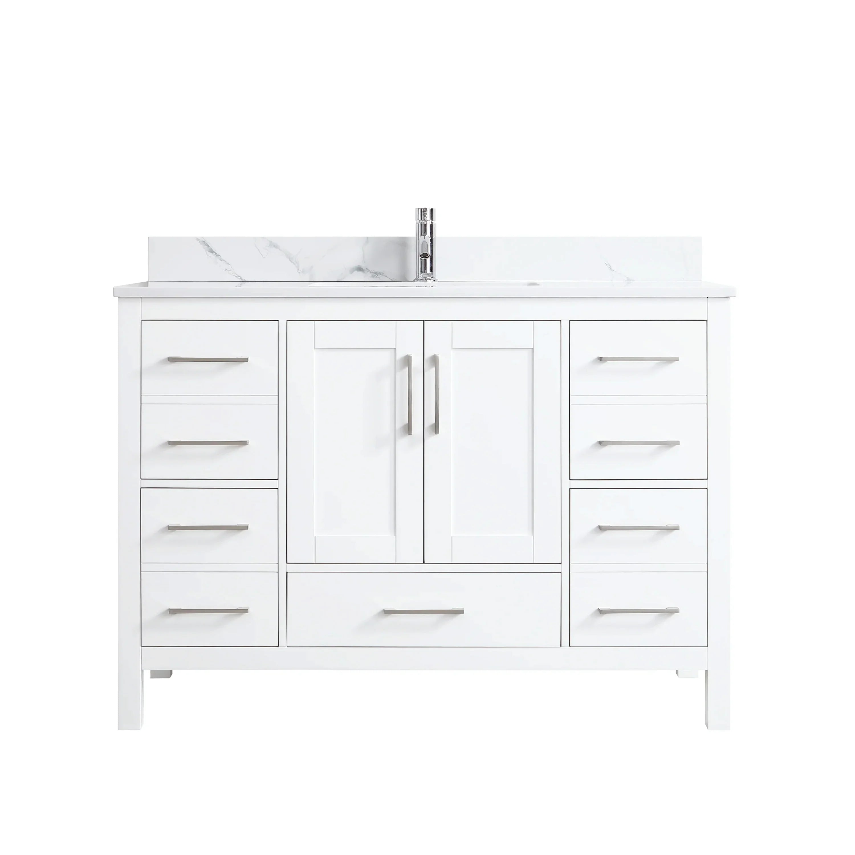 48" White Freestanding Bathroom Vanity with Engineered Calcutta Marble Countertop-Migration_Bathroom Vanities-DECOROLALA