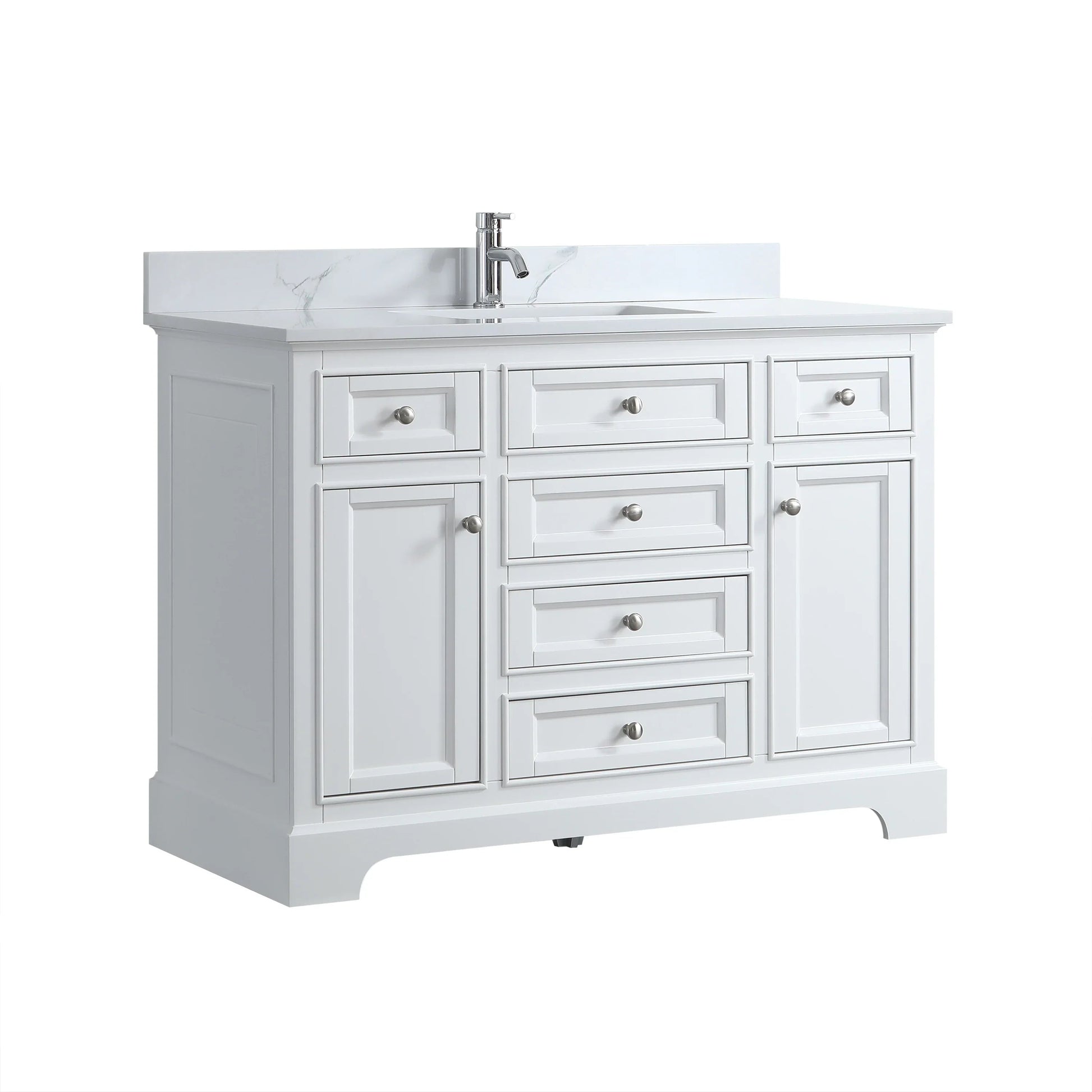 48" White Freestanding Bathroom Vanity with Engineered Calcutta Marble Countertop-Migration_Bathroom Vanities-DECOROLALA