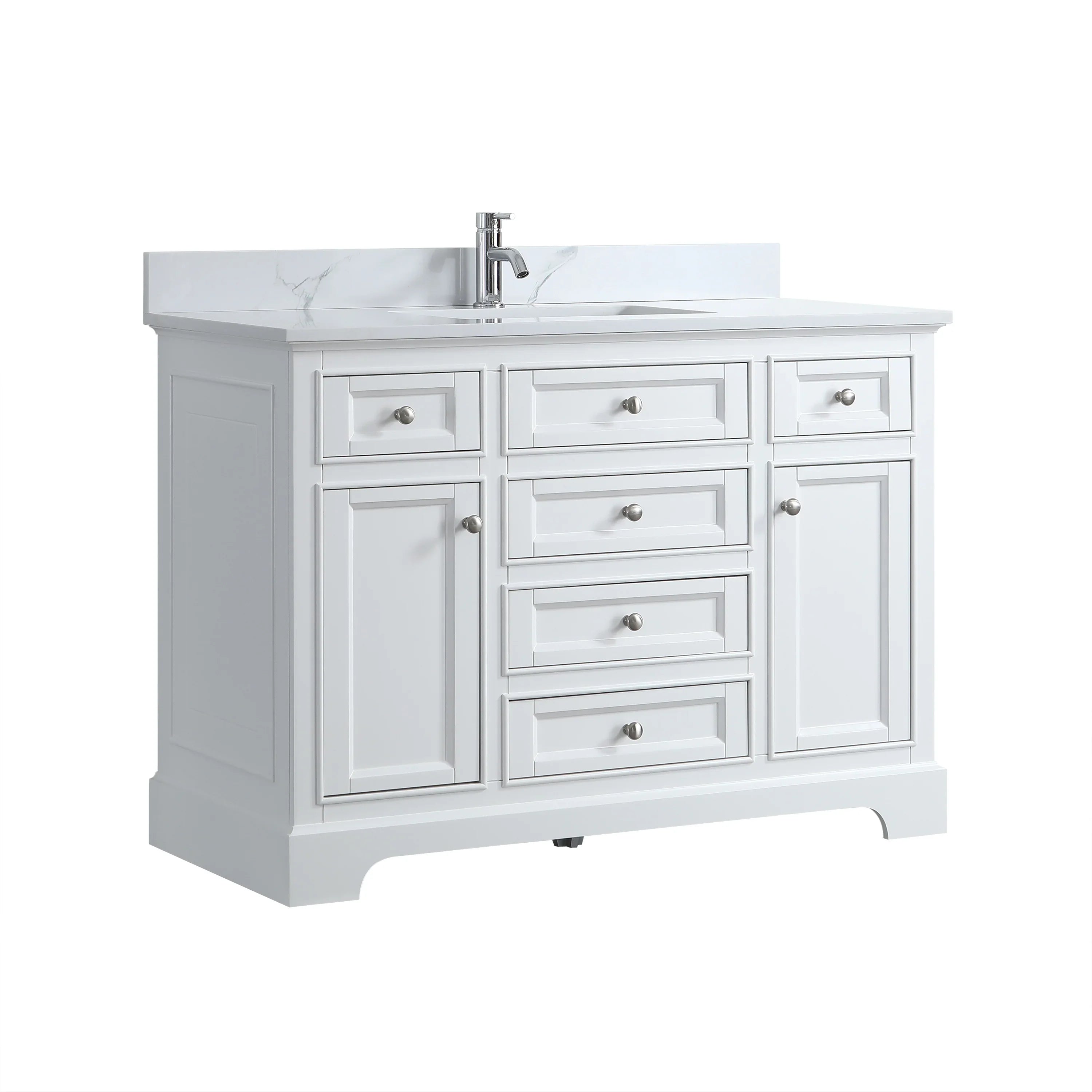 48" White Freestanding Bathroom Vanity with Engineered Calcutta Marble Countertop-Migration_Bathroom Vanities-DECOROLALA