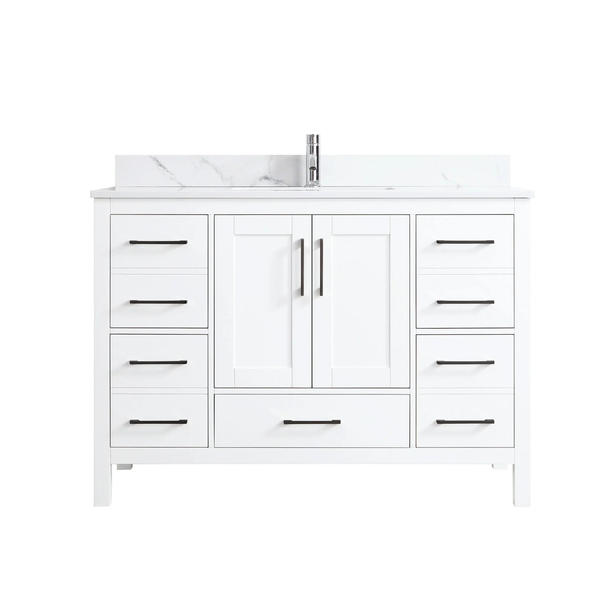 48" White Freestanding Bathroom Vanity with Engineered Calcutta Marble Countertop-Migration_Bathroom Vanities-DECOROLALA