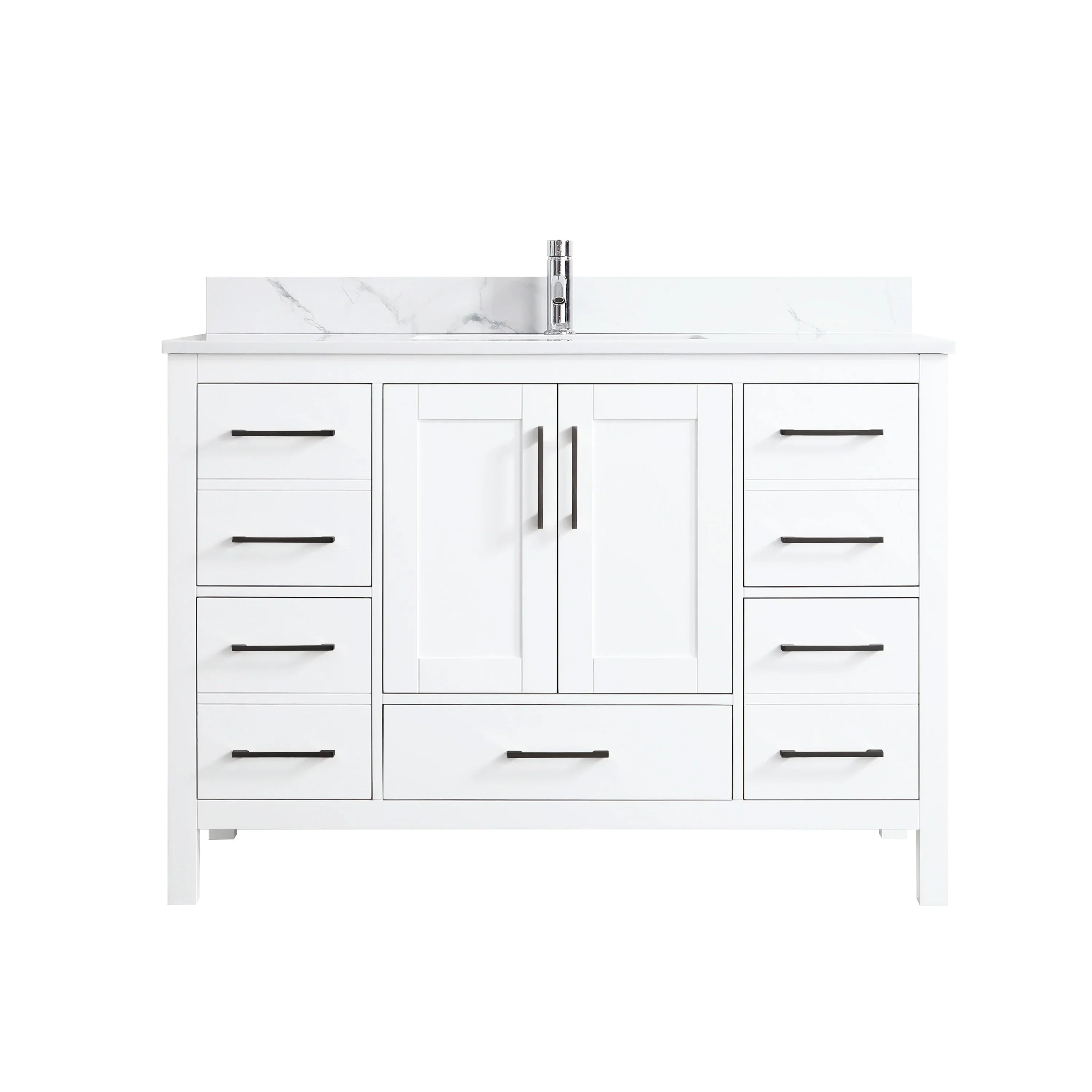 48" White Freestanding Bathroom Vanity with Engineered Calcutta Marble Countertop-Migration_Bathroom Vanities-DECOROLALA