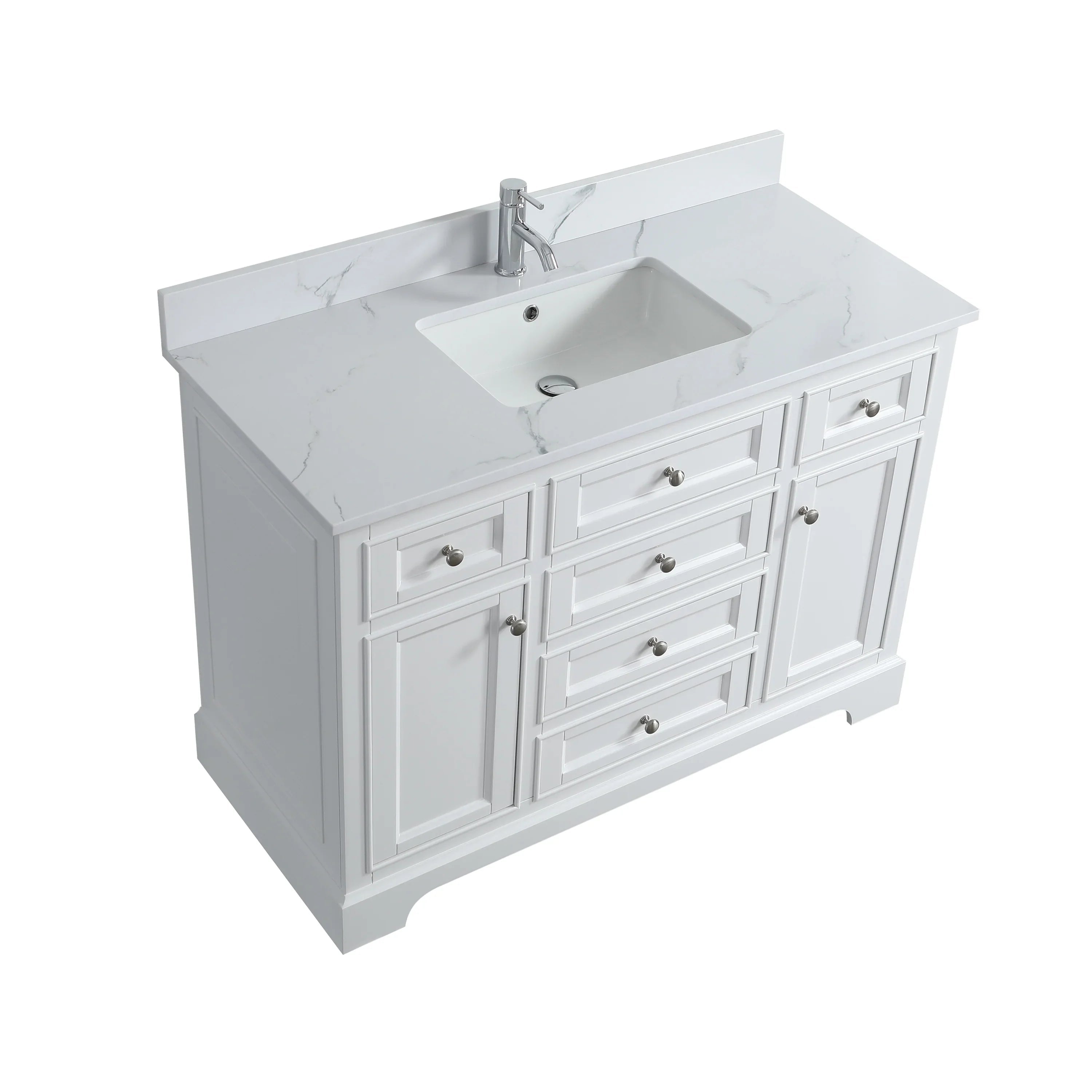 48" White Freestanding Bathroom Vanity with Engineered Calcutta Marble Countertop-Migration_Bathroom Vanities-DECOROLALA