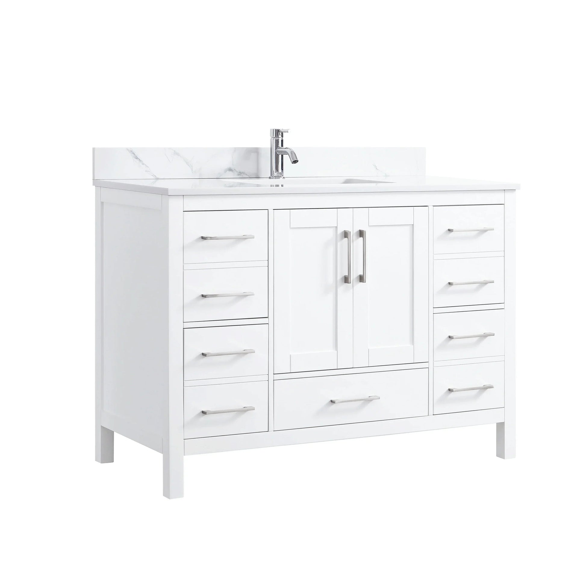 48" White Freestanding Bathroom Vanity with Engineered Calcutta Marble Countertop-Migration_Bathroom Vanities-DECOROLALA
