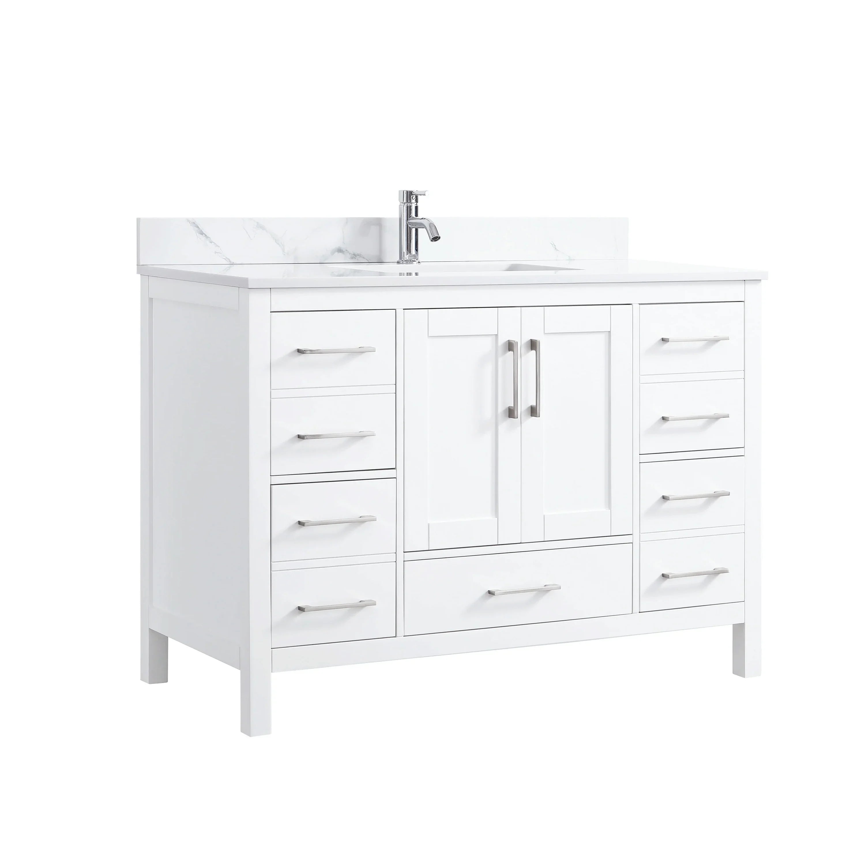 48" White Freestanding Bathroom Vanity with Engineered Calcutta Marble Countertop-Migration_Bathroom Vanities-DECOROLALA