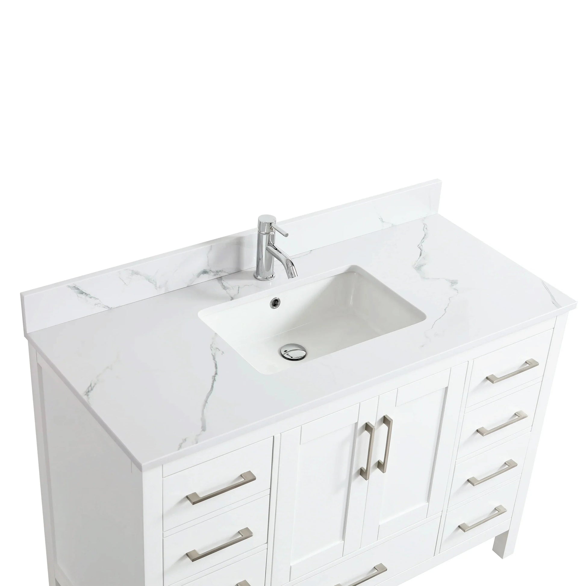 48" White Freestanding Bathroom Vanity with Engineered Calcutta Marble Countertop-Migration_Bathroom Vanities-DECOROLALA