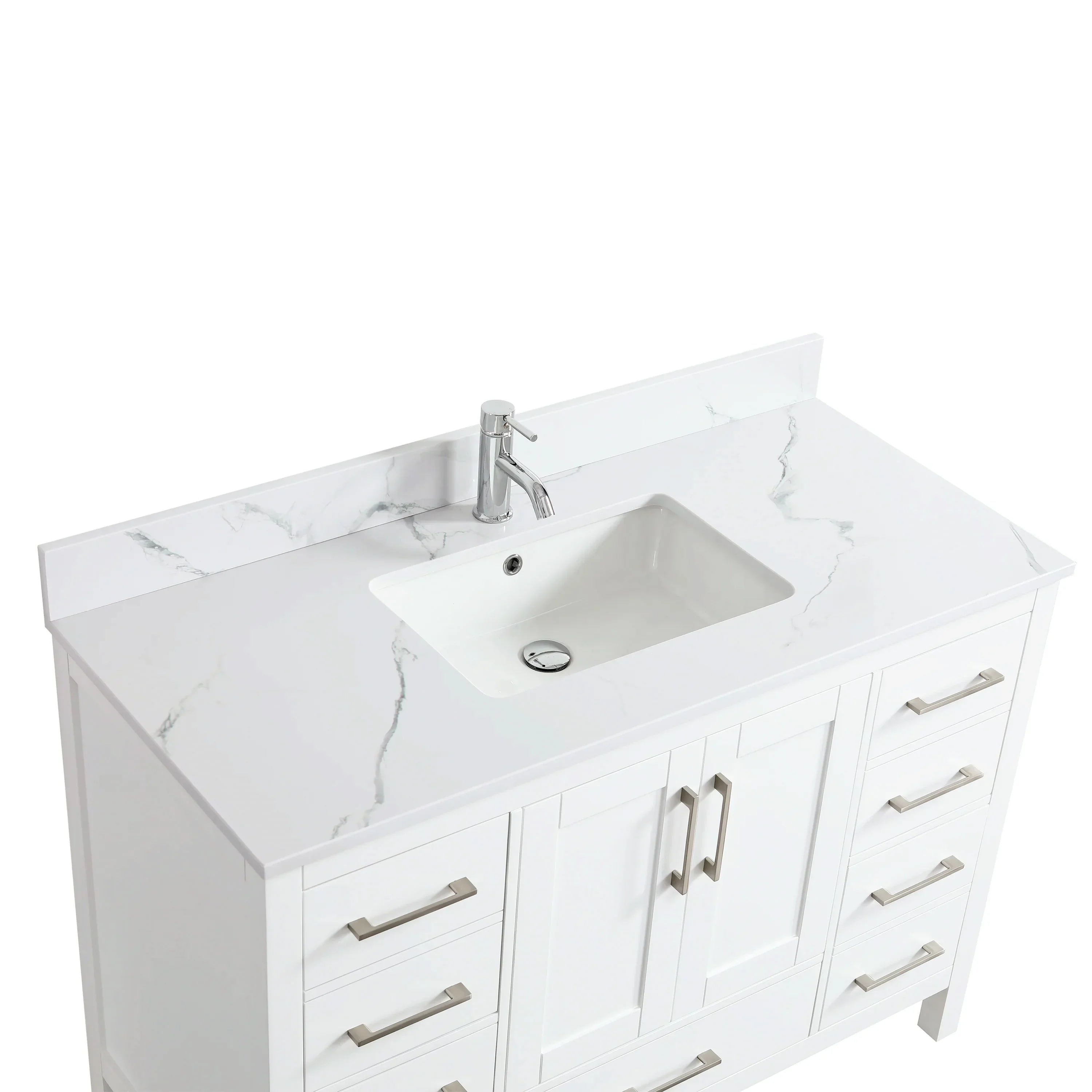 48" White Freestanding Bathroom Vanity with Engineered Calcutta Marble Countertop-Migration_Bathroom Vanities-DECOROLALA