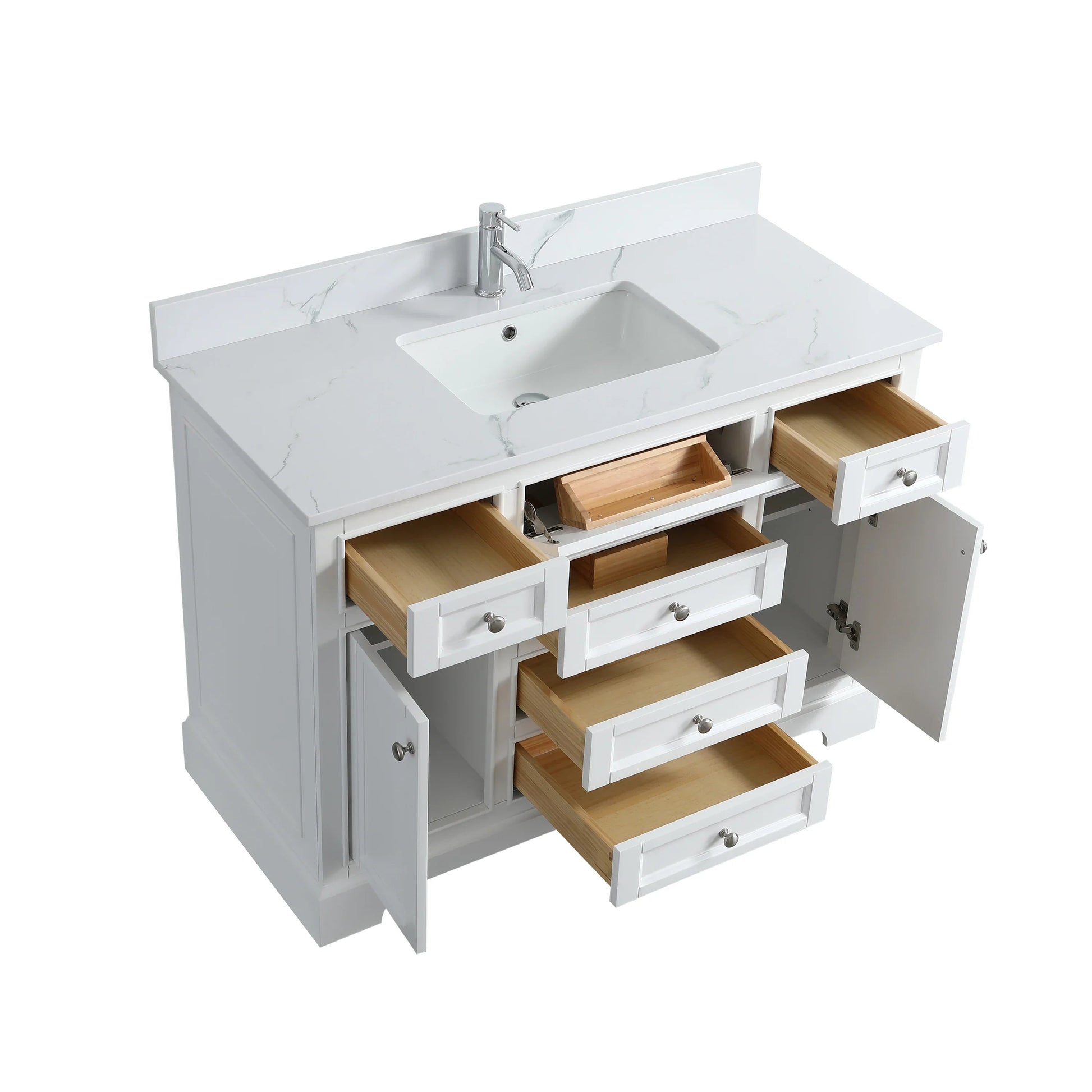 48" White Freestanding Bathroom Vanity with Engineered Calcutta Marble Countertop-Migration_Bathroom Vanities-DECOROLALA