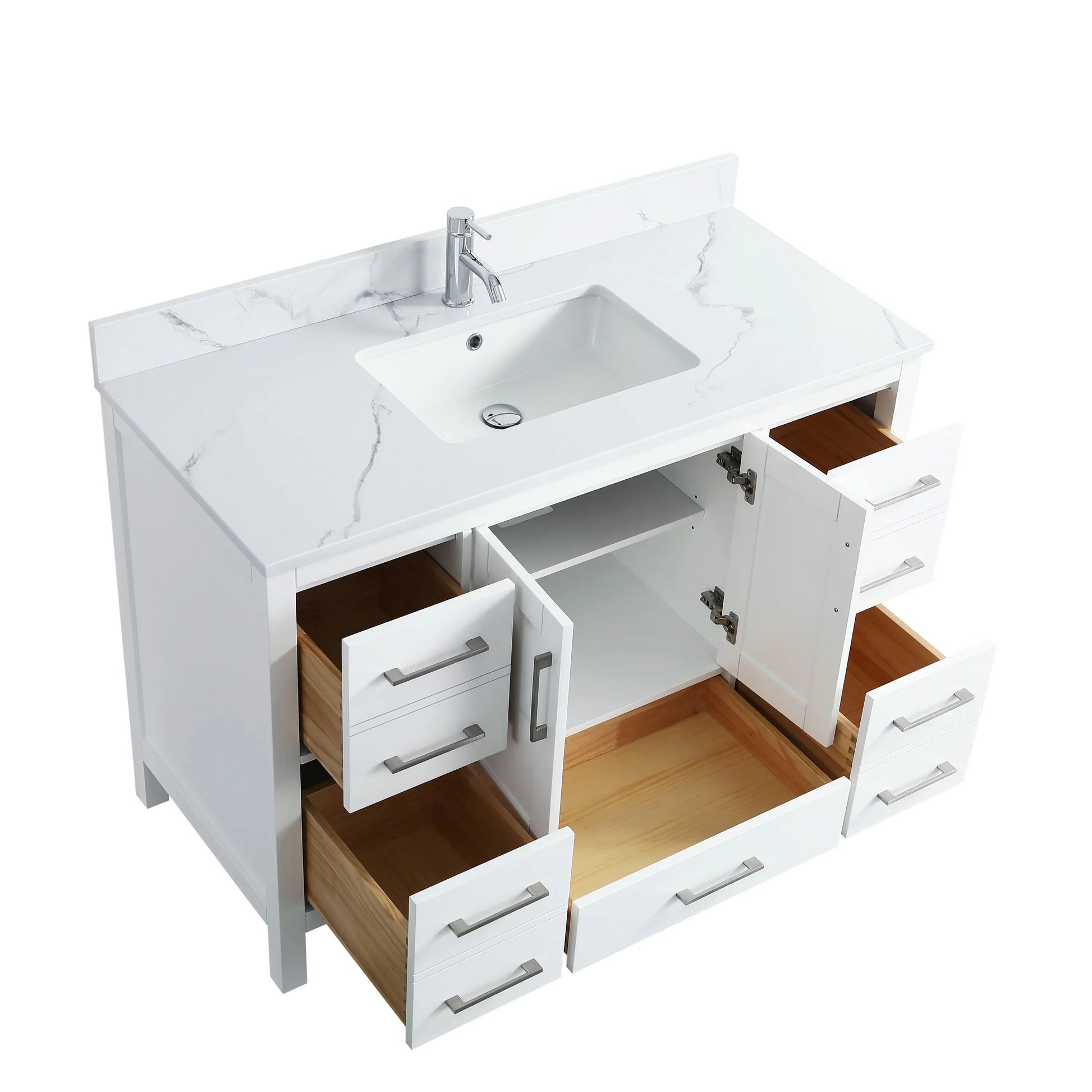 48" White Freestanding Bathroom Vanity with Engineered Calcutta Marble Countertop-Migration_Bathroom Vanities-DECOROLALA