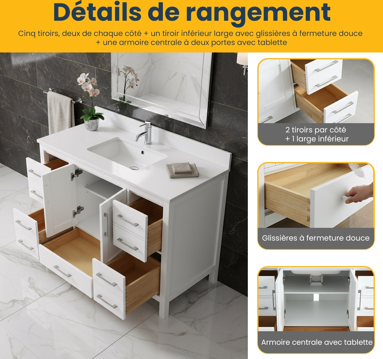 48" White Freestanding Bathroom Vanity with Snow White Quartz Countertop-Migration_Bathroom Vanities-DECOROLALA