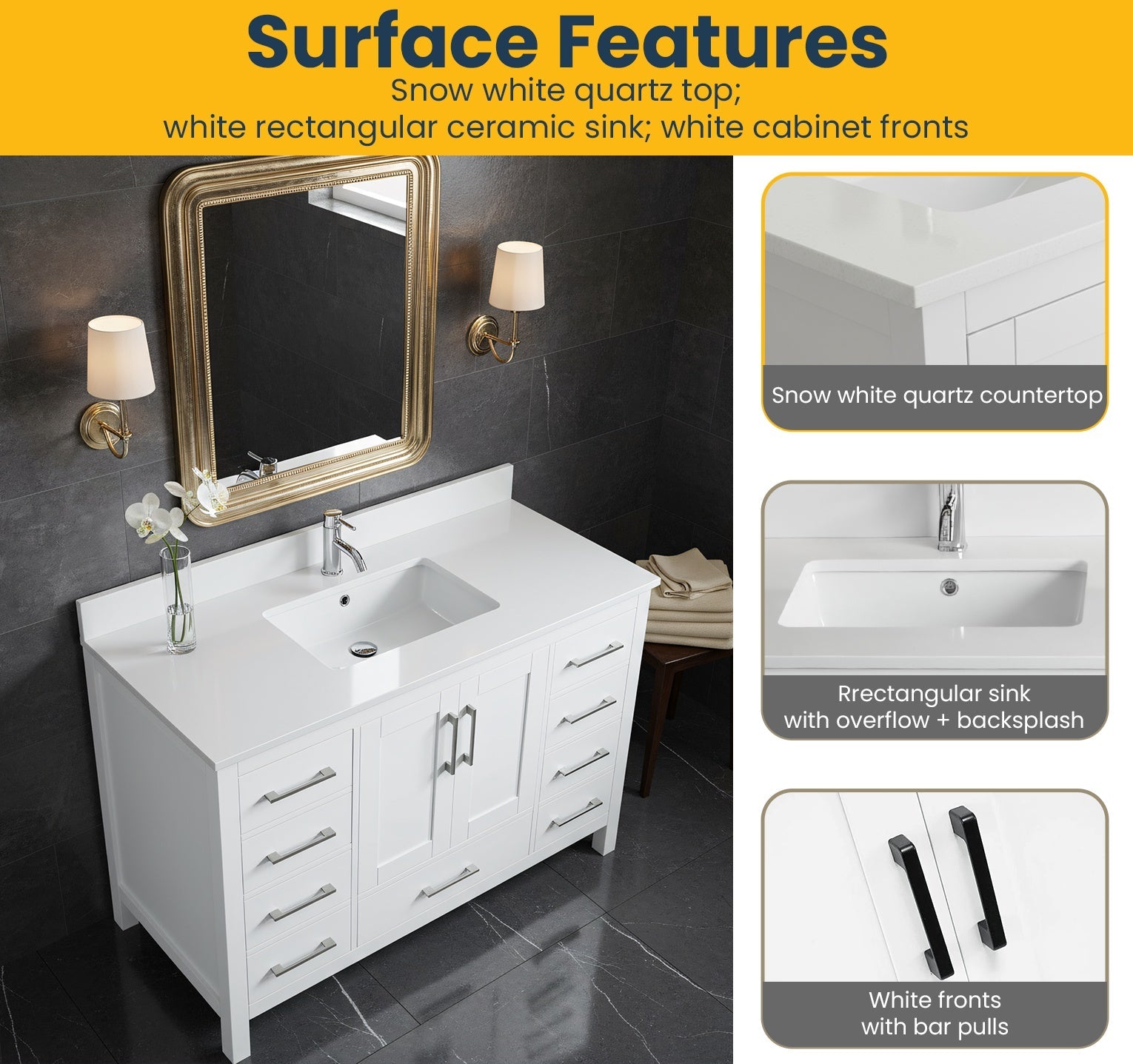 48" White Freestanding Bathroom Vanity with Snow White Quartz Countertop-Migration_Bathroom Vanities-DECOROLALA