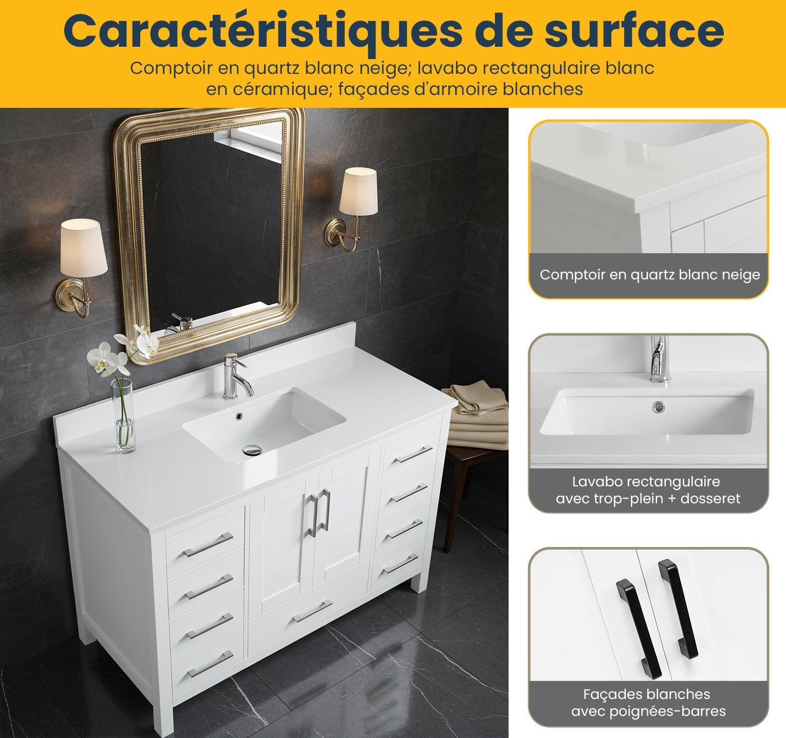 48" White Freestanding Bathroom Vanity with Snow White Quartz Countertop-Migration_Bathroom Vanities-DECOROLALA