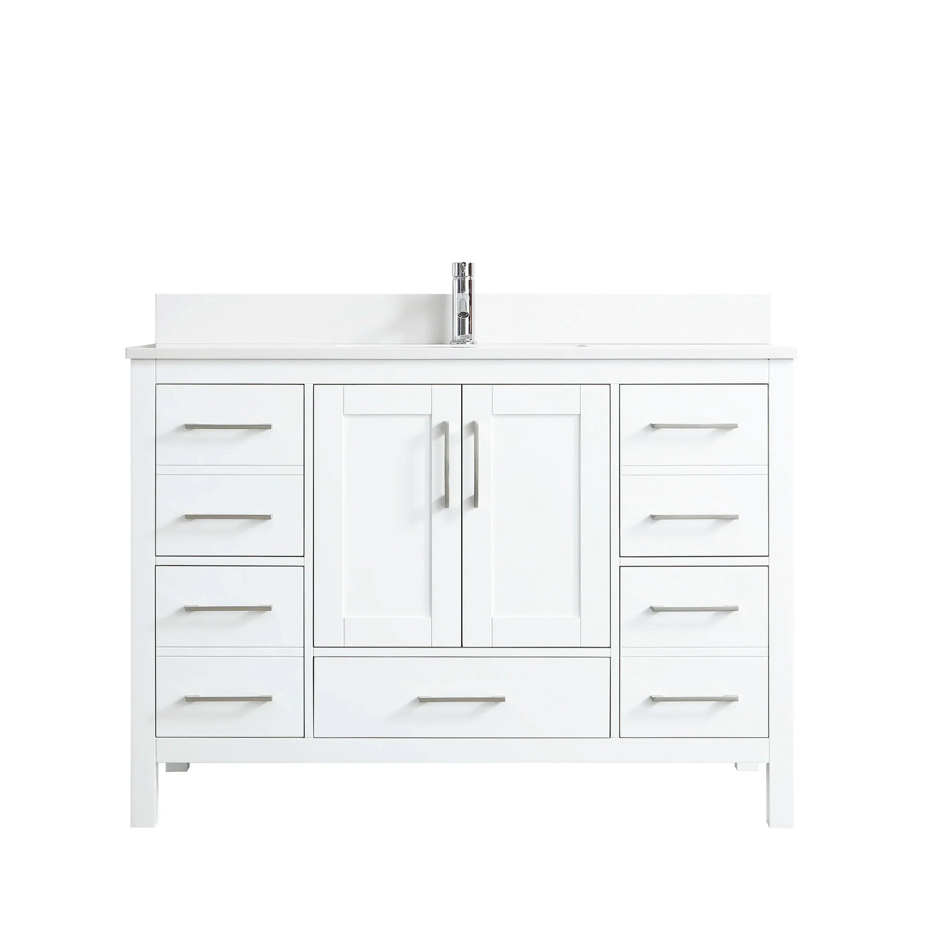 48" White Freestanding Bathroom Vanity with Snow White Quartz Countertop-Migration_Bathroom Vanities-DECOROLALA