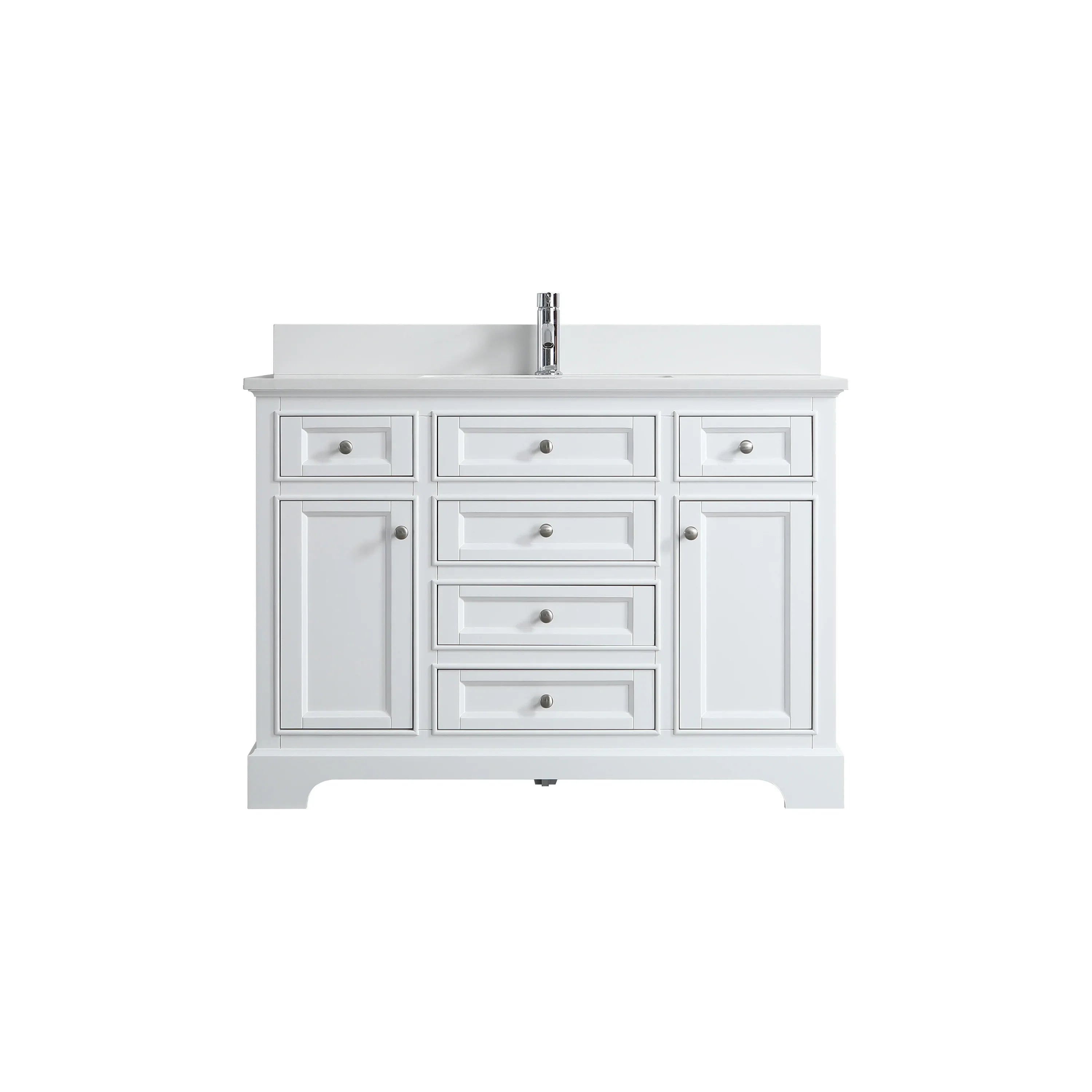 48" White Freestanding Bathroom Vanity with Solid White Quartz Countertop-Migration_Bathroom Vanities-DECOROLALA