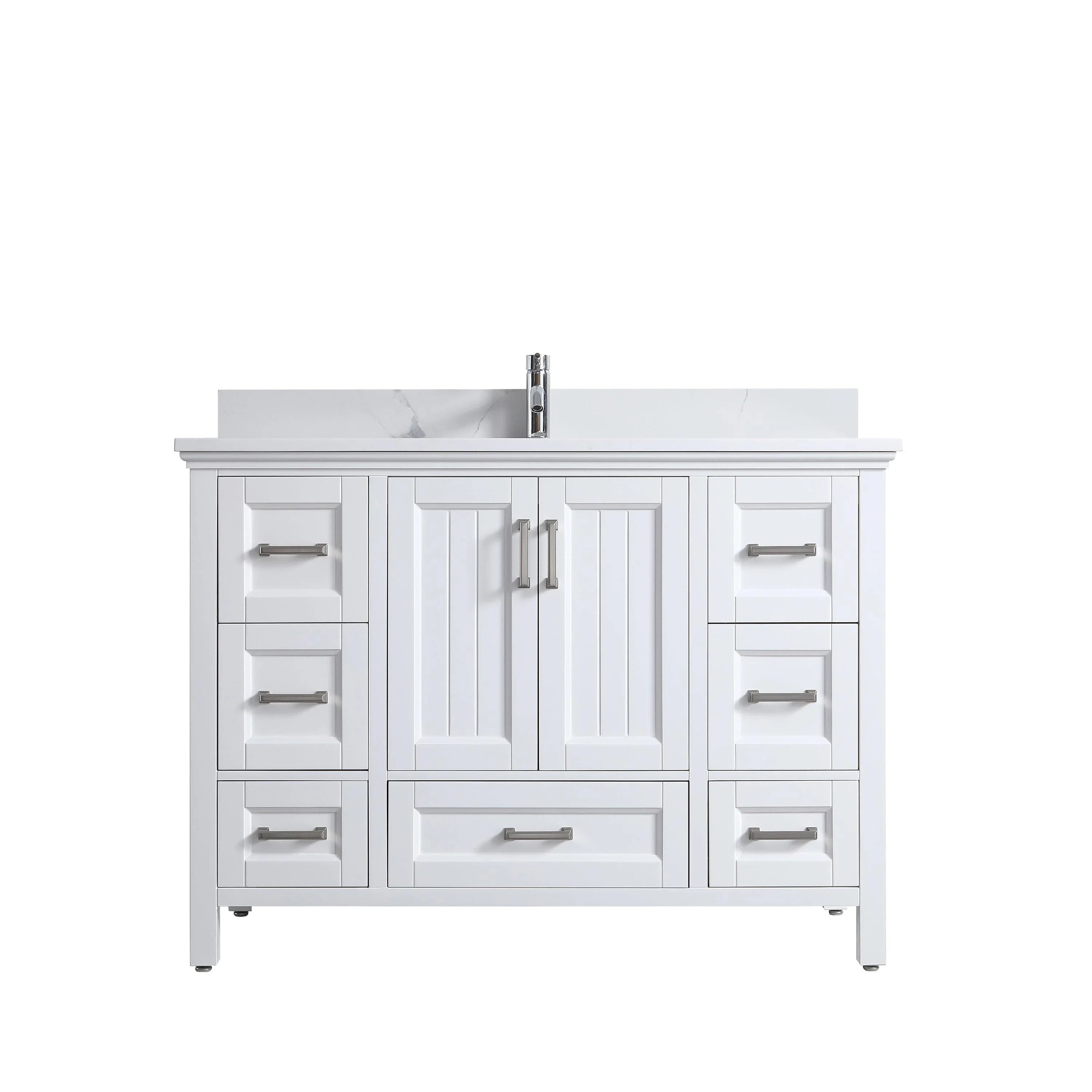 48" White Freestanding Single Sink Bathroom Vanity with Engineered Calcutta Marble Countertop-Migration_Bathroom Vanities-DECOROLALA
