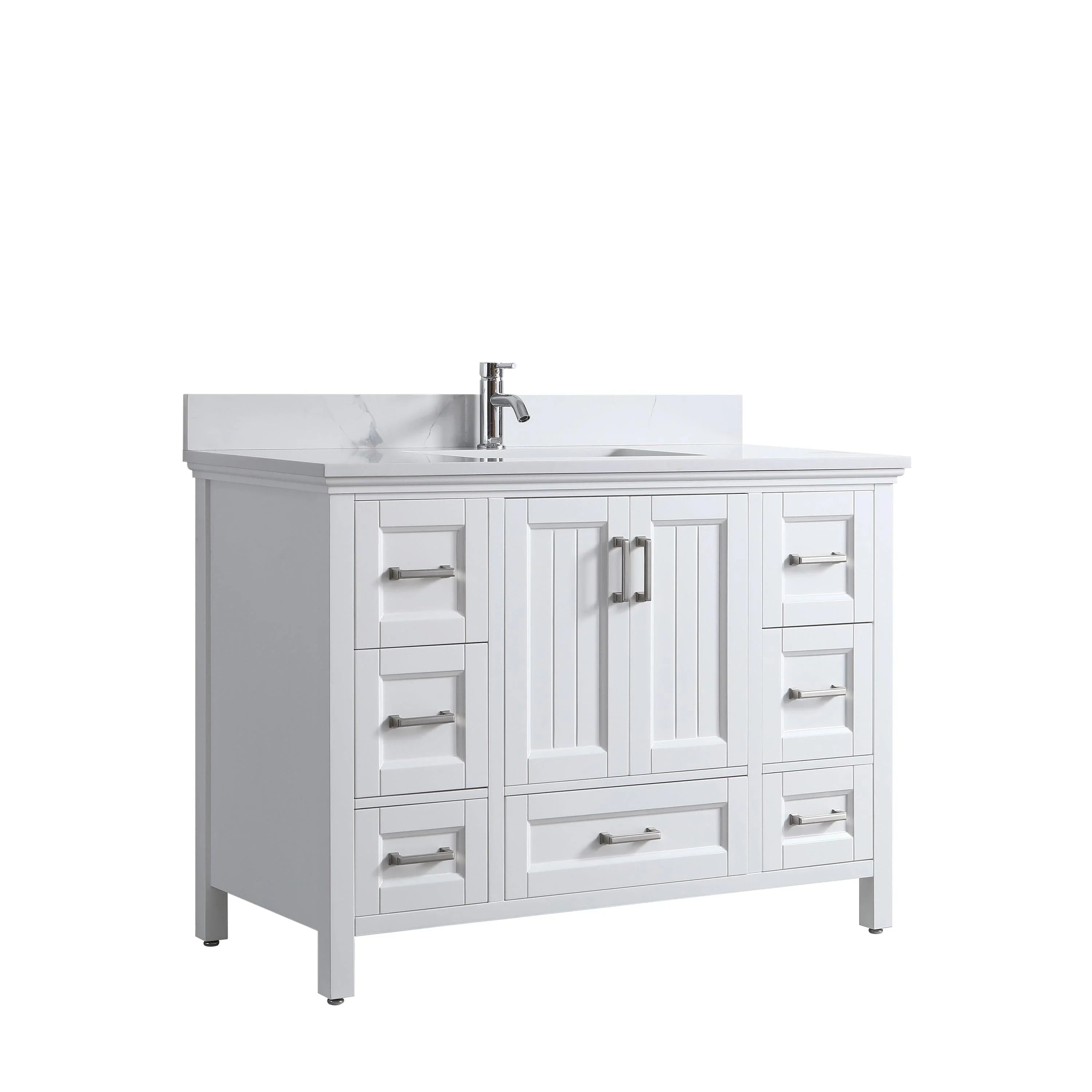 48" White Freestanding Single Sink Bathroom Vanity with Engineered Calcutta Marble Countertop-Migration_Bathroom Vanities-DECOROLALA
