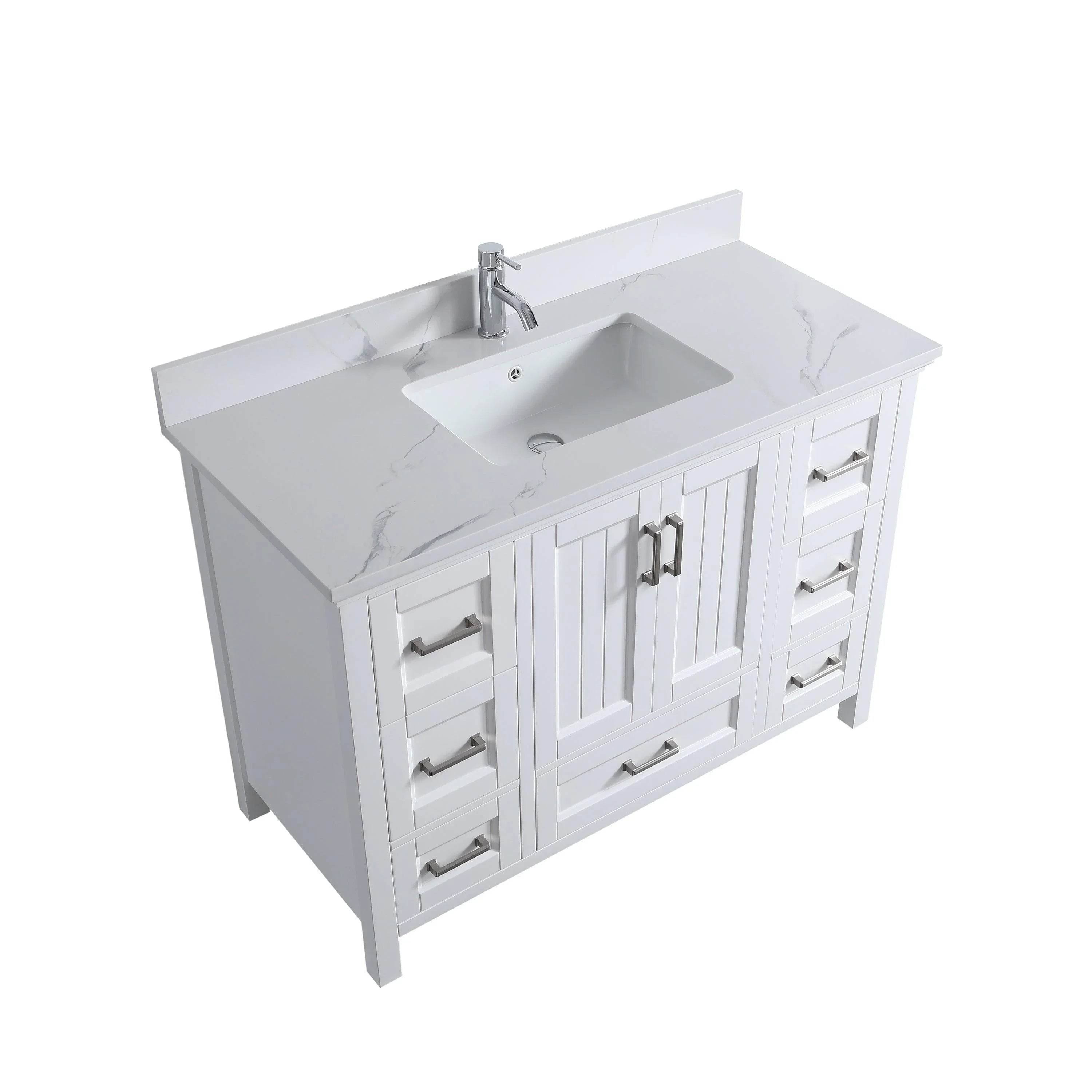 48" White Freestanding Single Sink Bathroom Vanity with Engineered Calcutta Marble Countertop-Migration_Bathroom Vanities-DECOROLALA