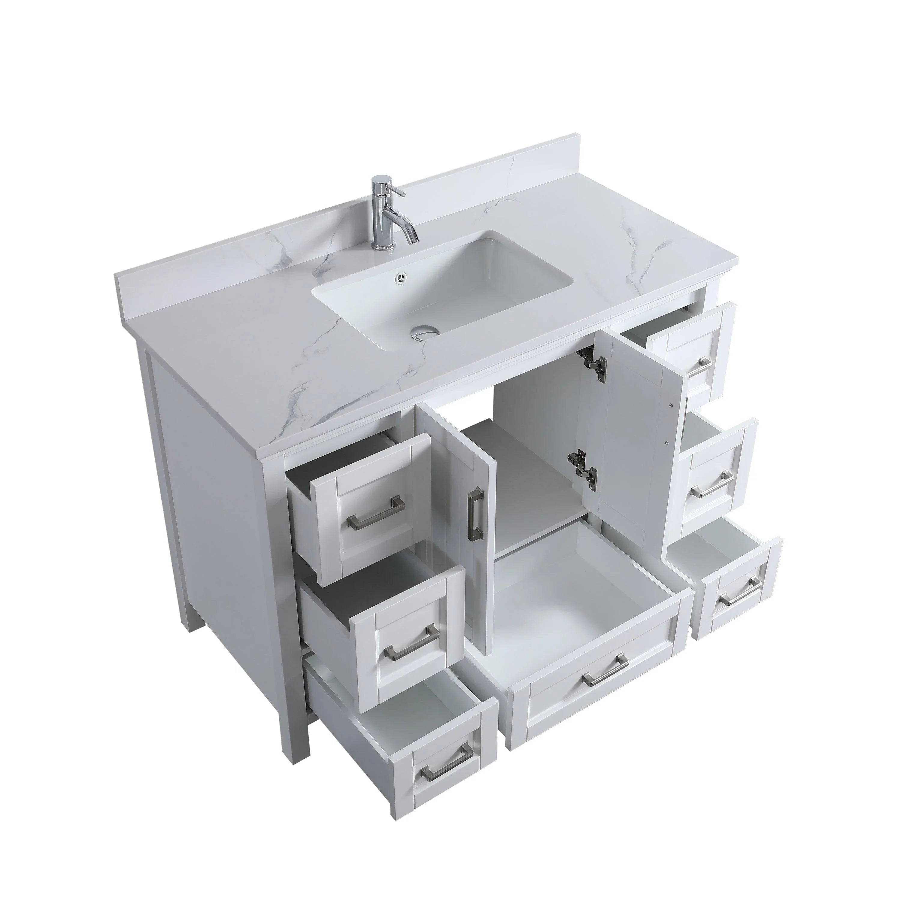 48" White Freestanding Single Sink Bathroom Vanity with Engineered Calcutta Marble Countertop-Migration_Bathroom Vanities-DECOROLALA