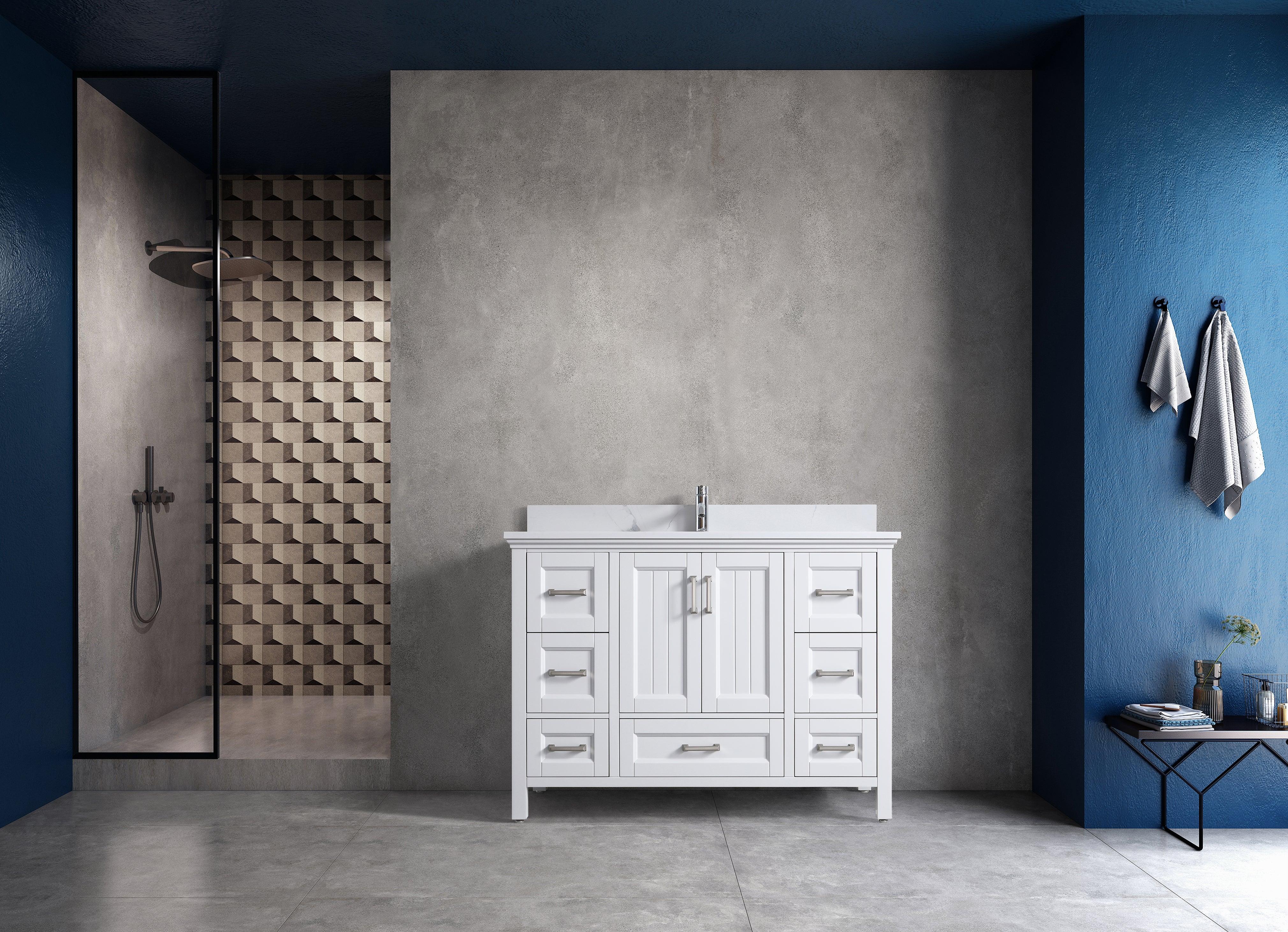 48" White Freestanding Single Sink Bathroom Vanity with Engineered Calcutta Marble Countertop-Migration_Bathroom Vanities-DECOROLALA