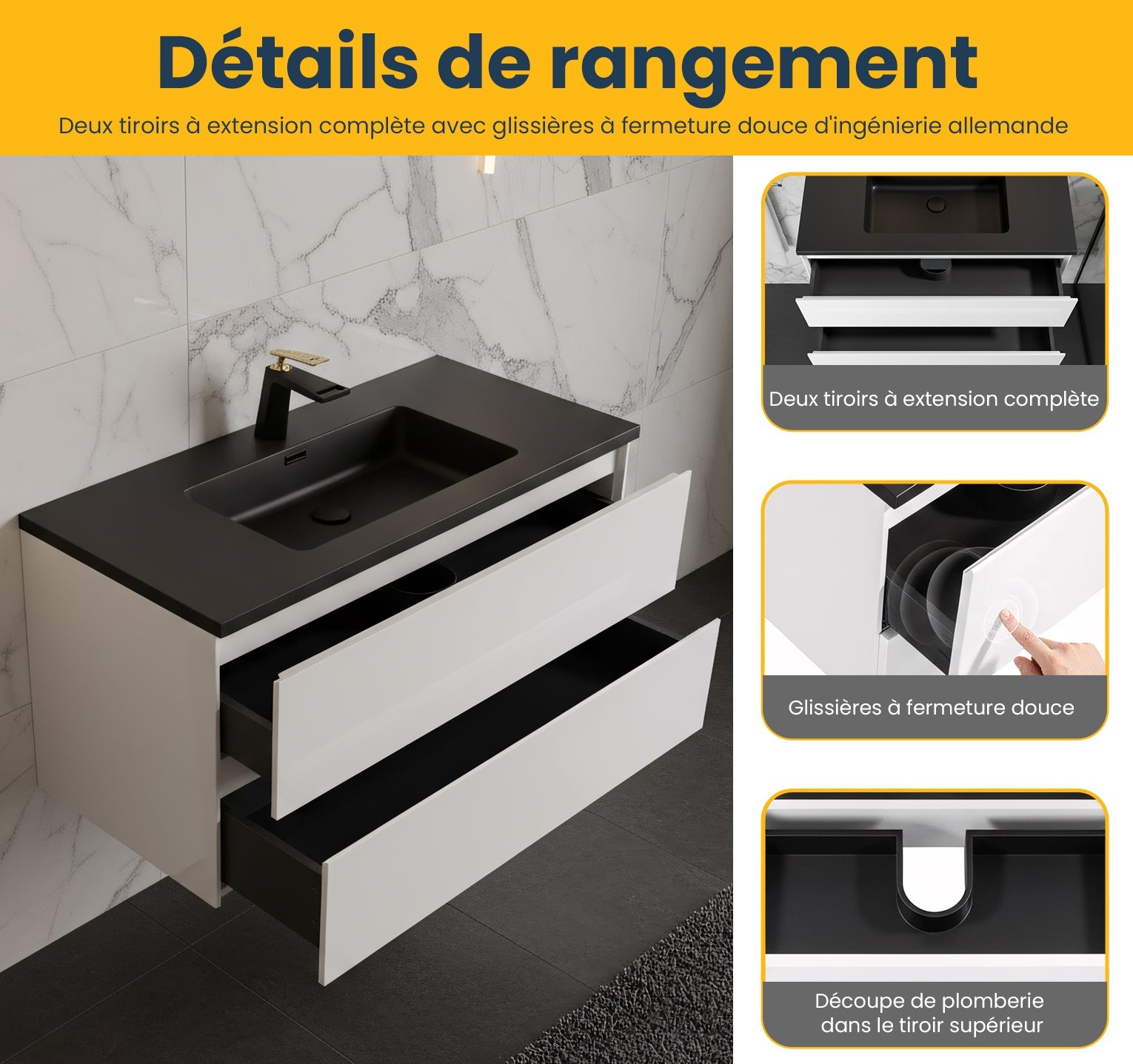 48" White Wall Mount Single Sink Bathroom Vanity with Black Engineered Quartz Countertop-Migration_Bathroom Vanities-DECOROLALA