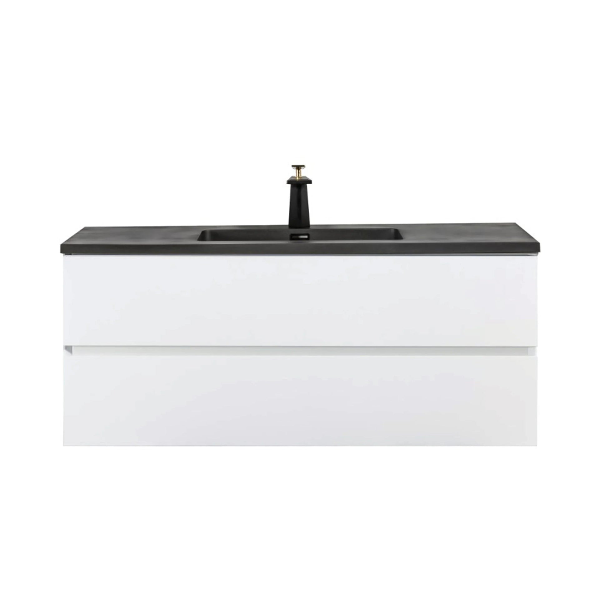 48" White Wall Mount Single Sink Bathroom Vanity with Black Engineered Quartz Countertop-Migration_Bathroom Vanities-DECOROLALA