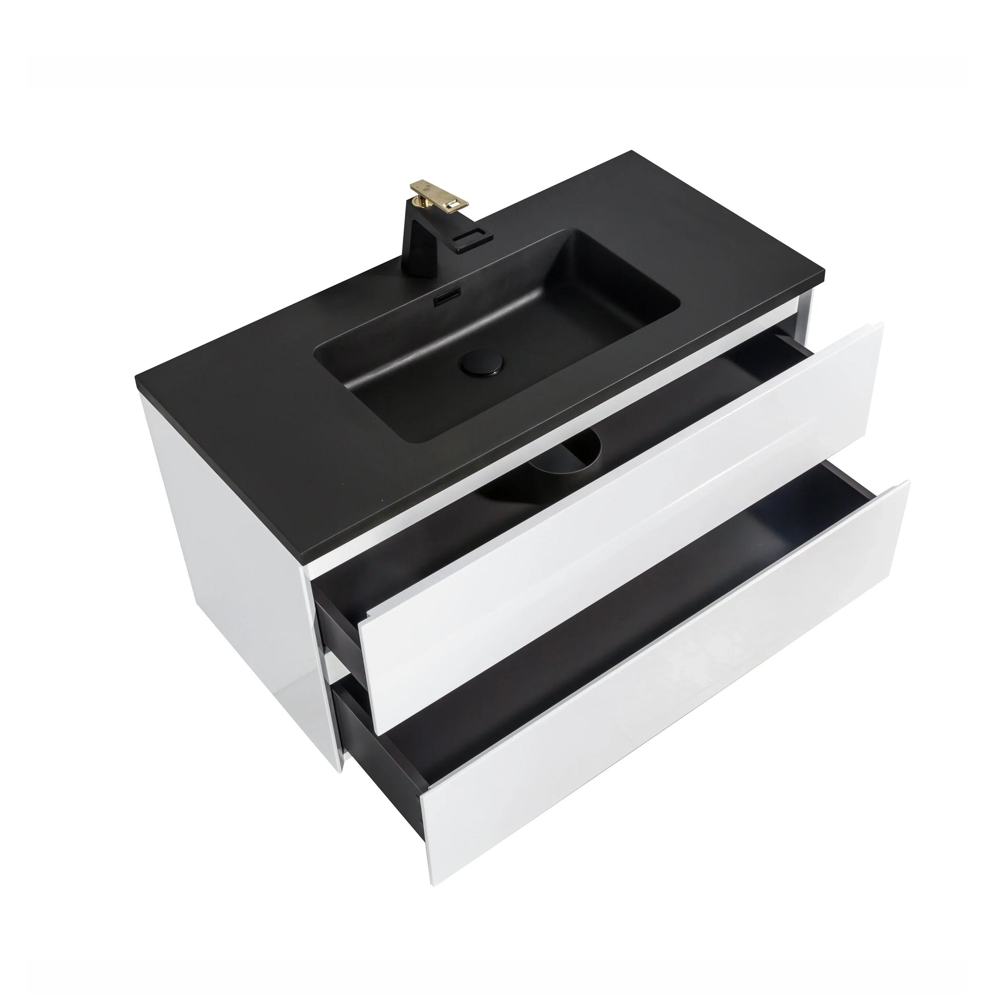 48" White Wall Mount Single Sink Bathroom Vanity with Black Engineered Quartz Countertop-Migration_Bathroom Vanities-DECOROLALA