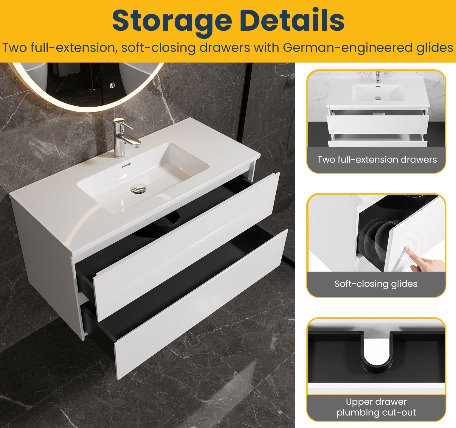 48" White Wall Mount Single Sink Bathroom Vanity with White Polymarble Countertop-Migration_Bathroom Vanities-DECOROLALA