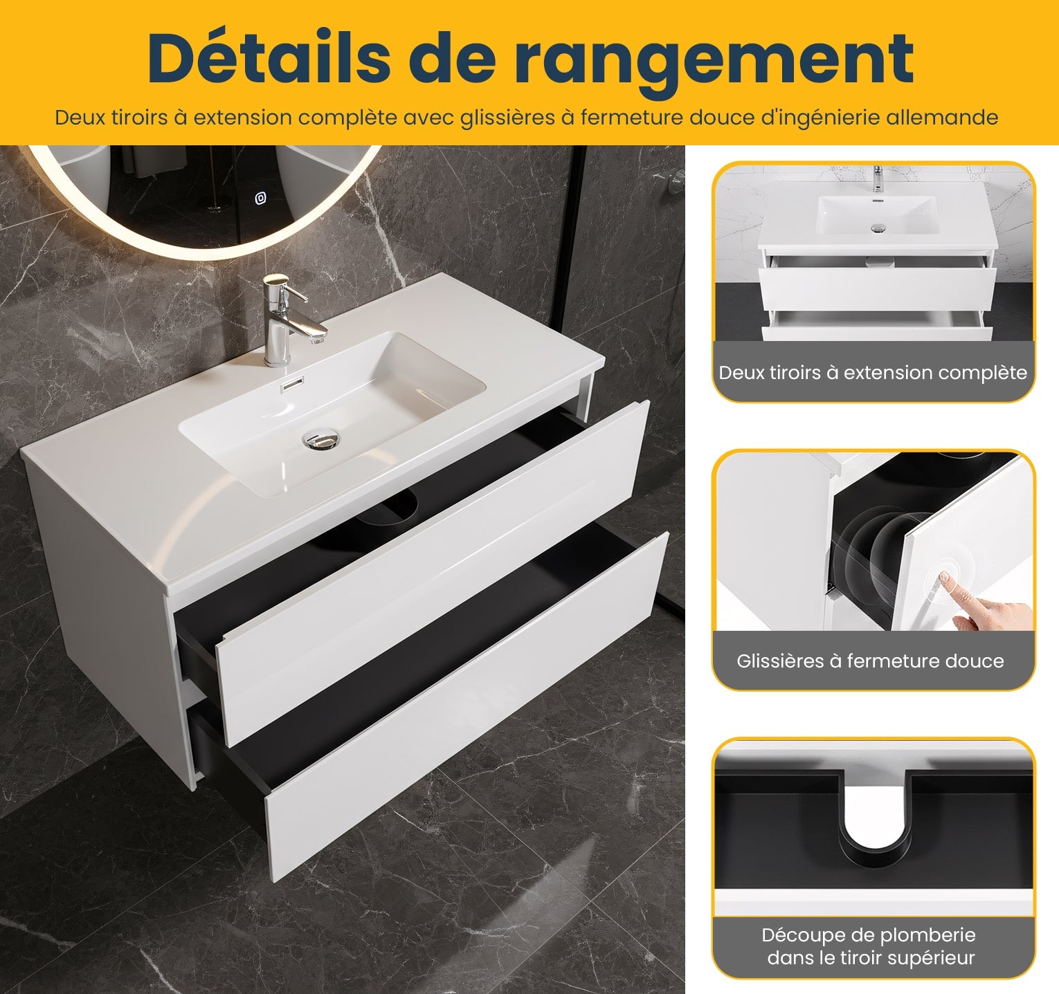48" White Wall Mount Single Sink Bathroom Vanity with White Polymarble Countertop-Migration_Bathroom Vanities-DECOROLALA