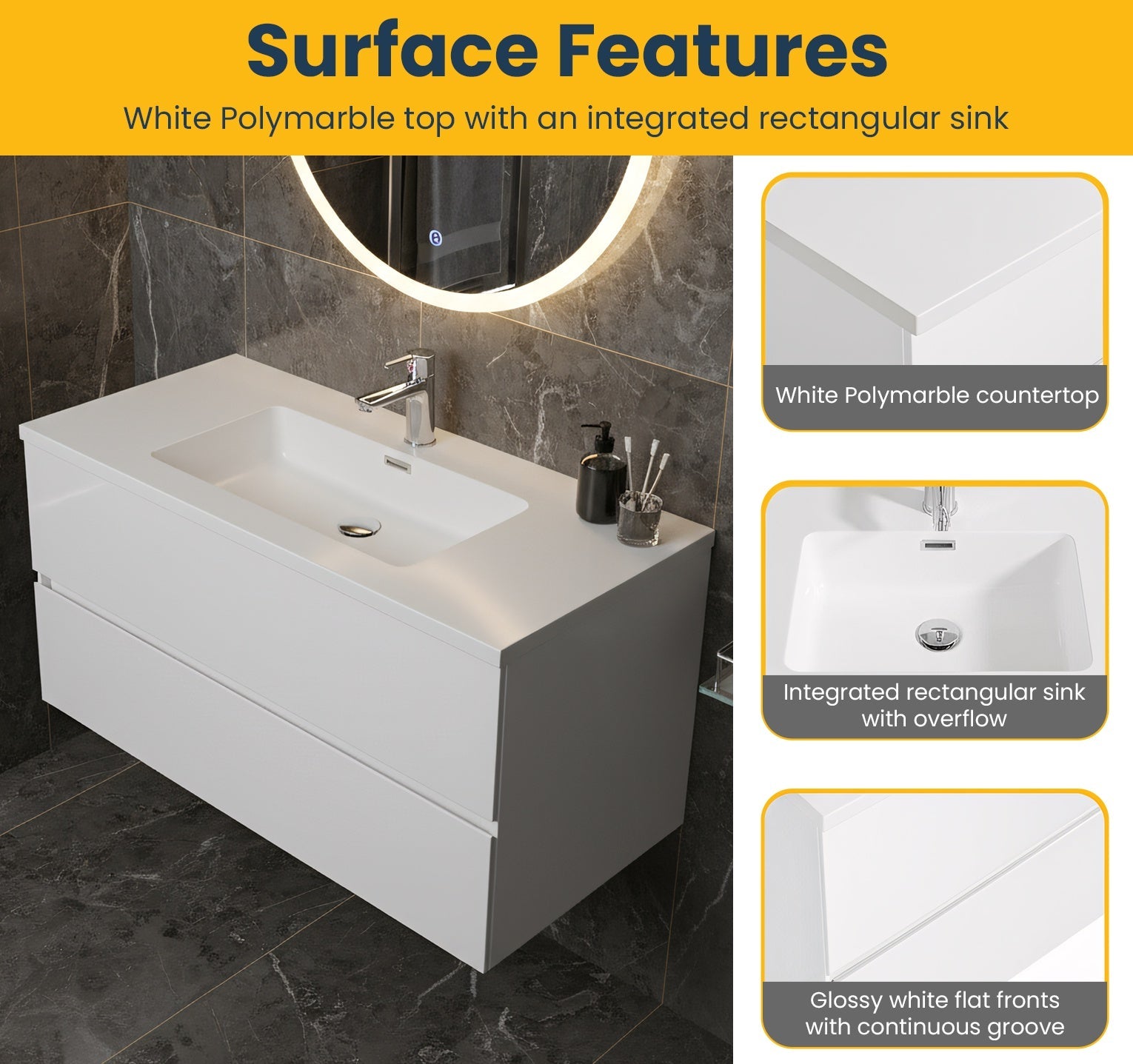 48" White Wall Mount Single Sink Bathroom Vanity with White Polymarble Countertop-Migration_Bathroom Vanities-DECOROLALA