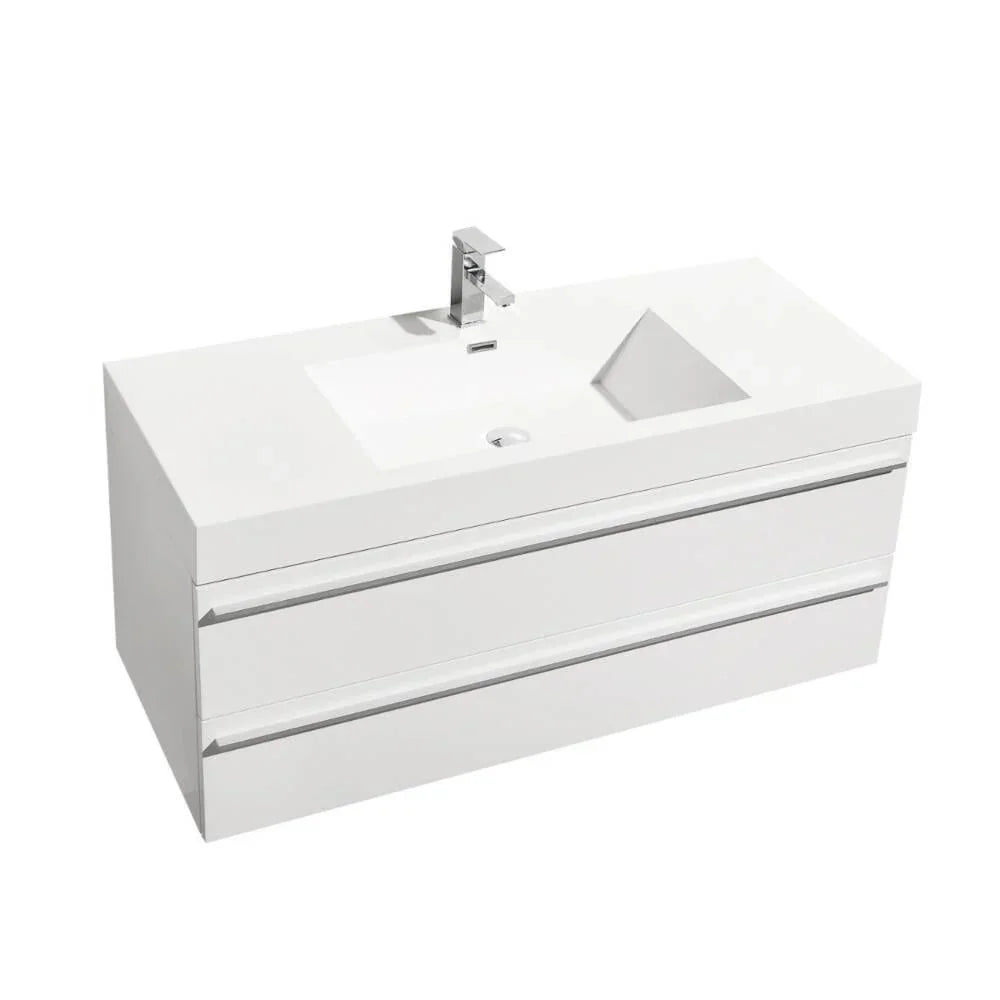 48" White Wall Mount Single Sink Bathroom Vanity with White Polymarble Countertop-Migration_Bathroom Vanities-DECOROLALA