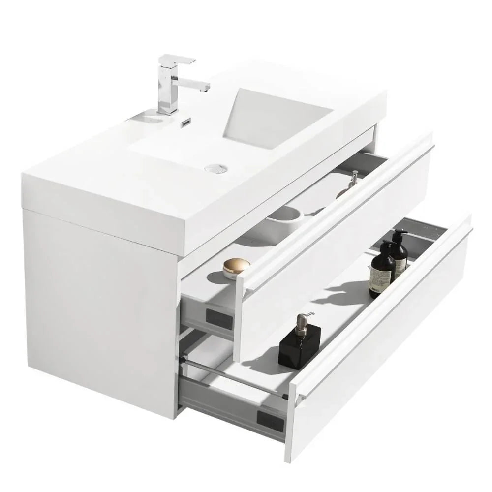 48" White Wall Mount Single Sink Bathroom Vanity with White Polymarble Countertop-Migration_Bathroom Vanities-DECOROLALA