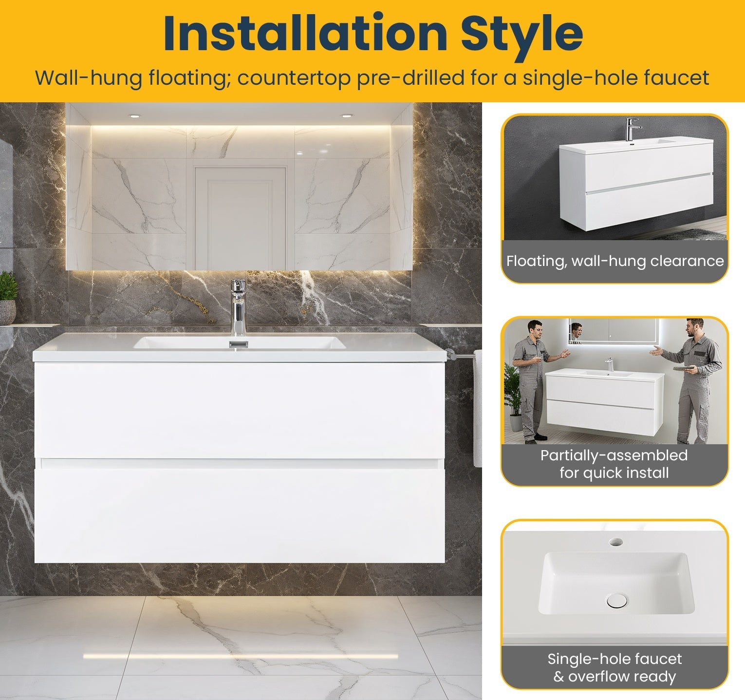 48" White Wall Mount Single Sink Bathroom Vanity with White Polymarble Countertop-Migration_Bathroom Vanities-DECOROLALA