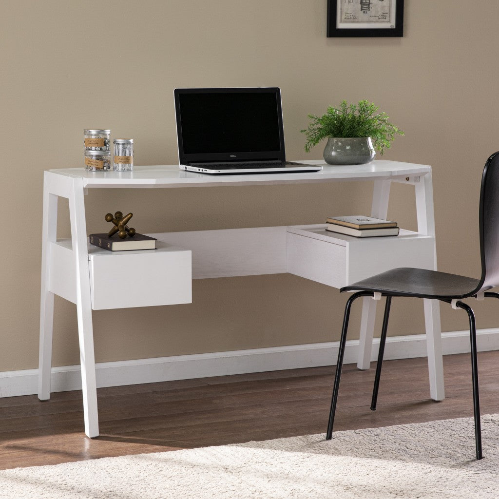 48" White Writing Desk With Two Drawers-Desks-DECOROLALA