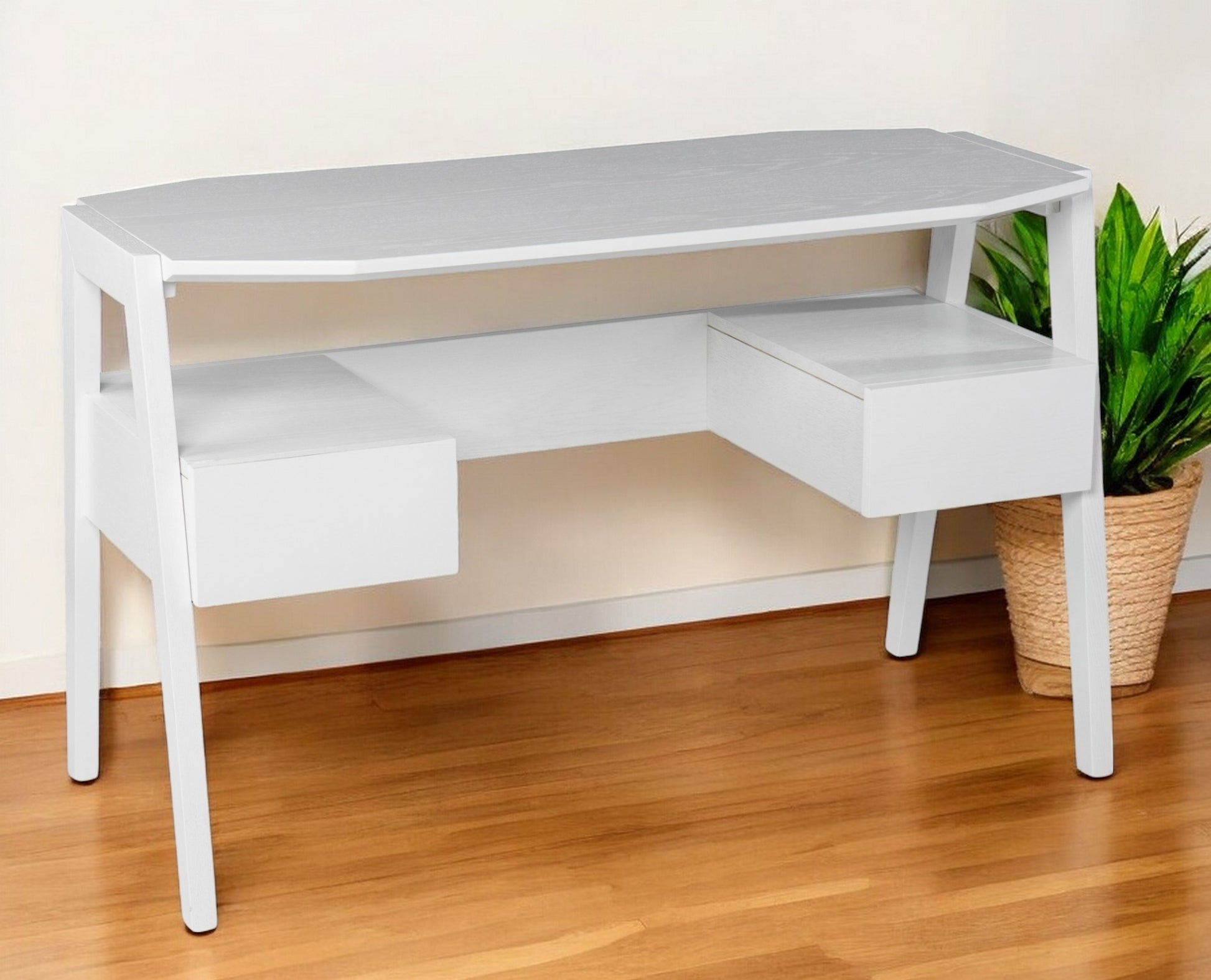 48" White Writing Desk With Two Drawers-Desks-DECOROLALA