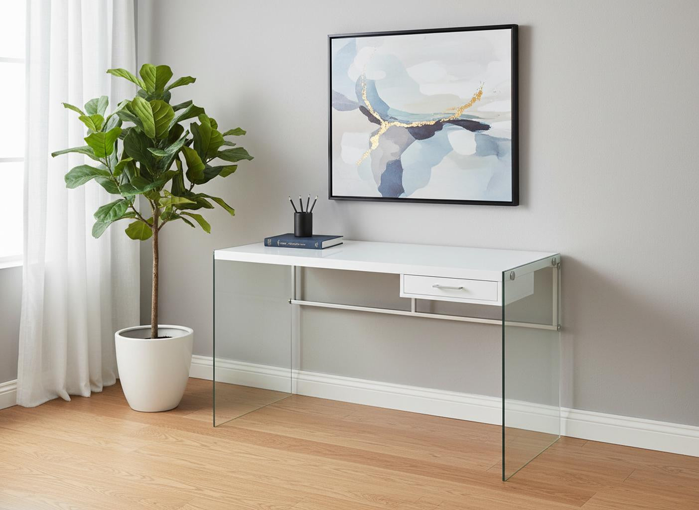 48" White and Clear Computer Desk-Desks-DECOROLALA