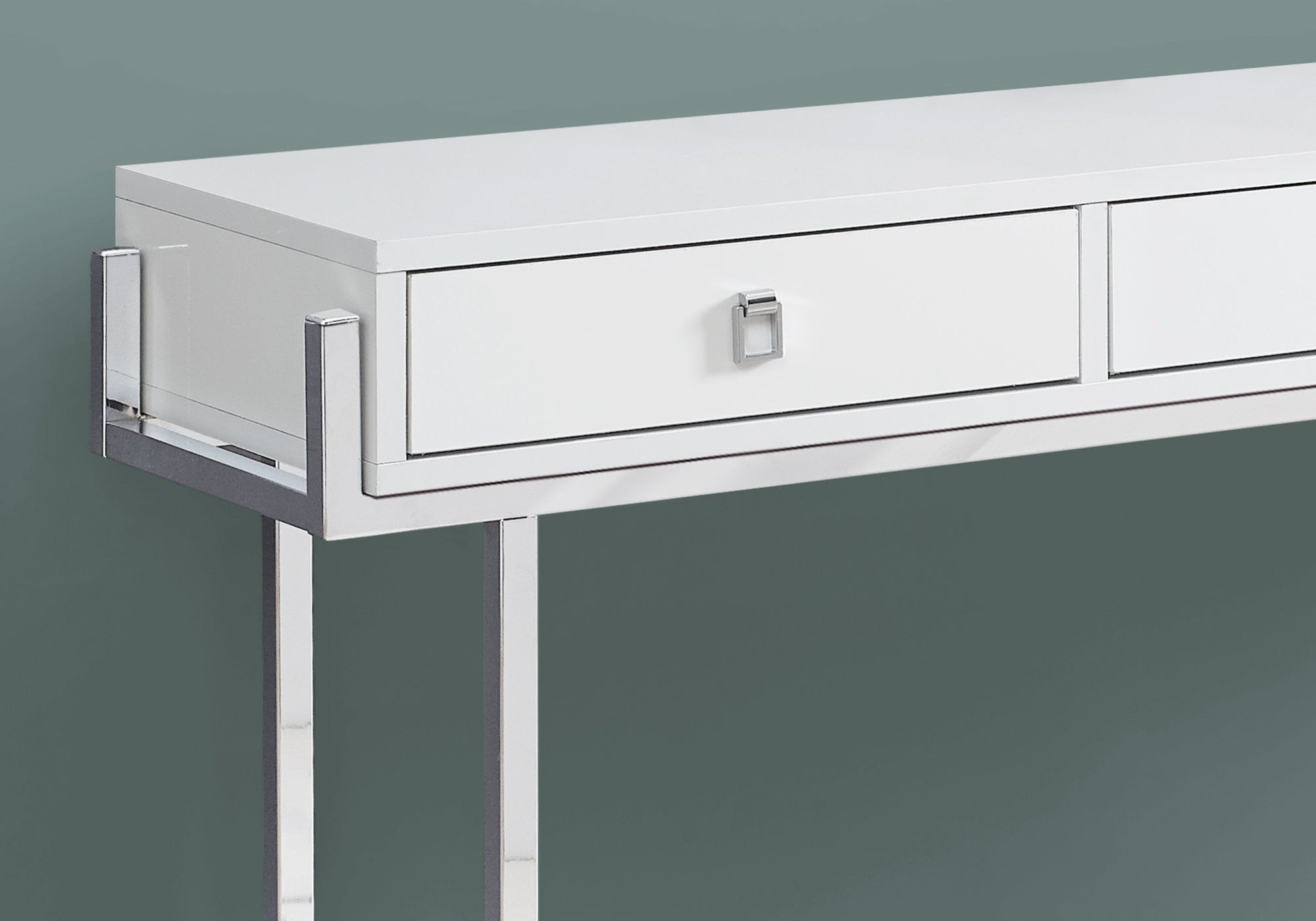 48" White and Silver Console Table And Drawers-Console Tables-DECOROLALA
