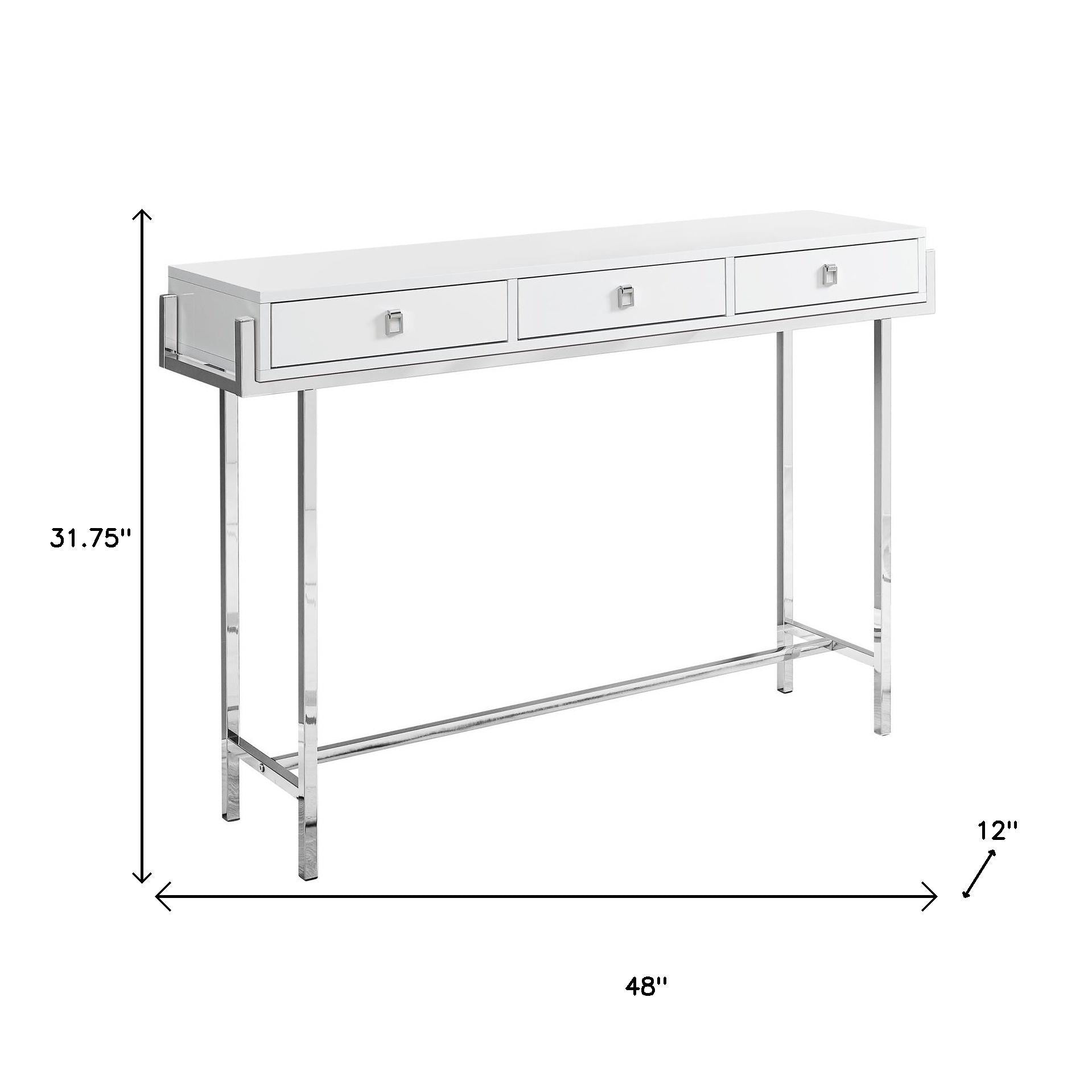 48" White and Silver Console Table And Drawers-Console Tables-DECOROLALA