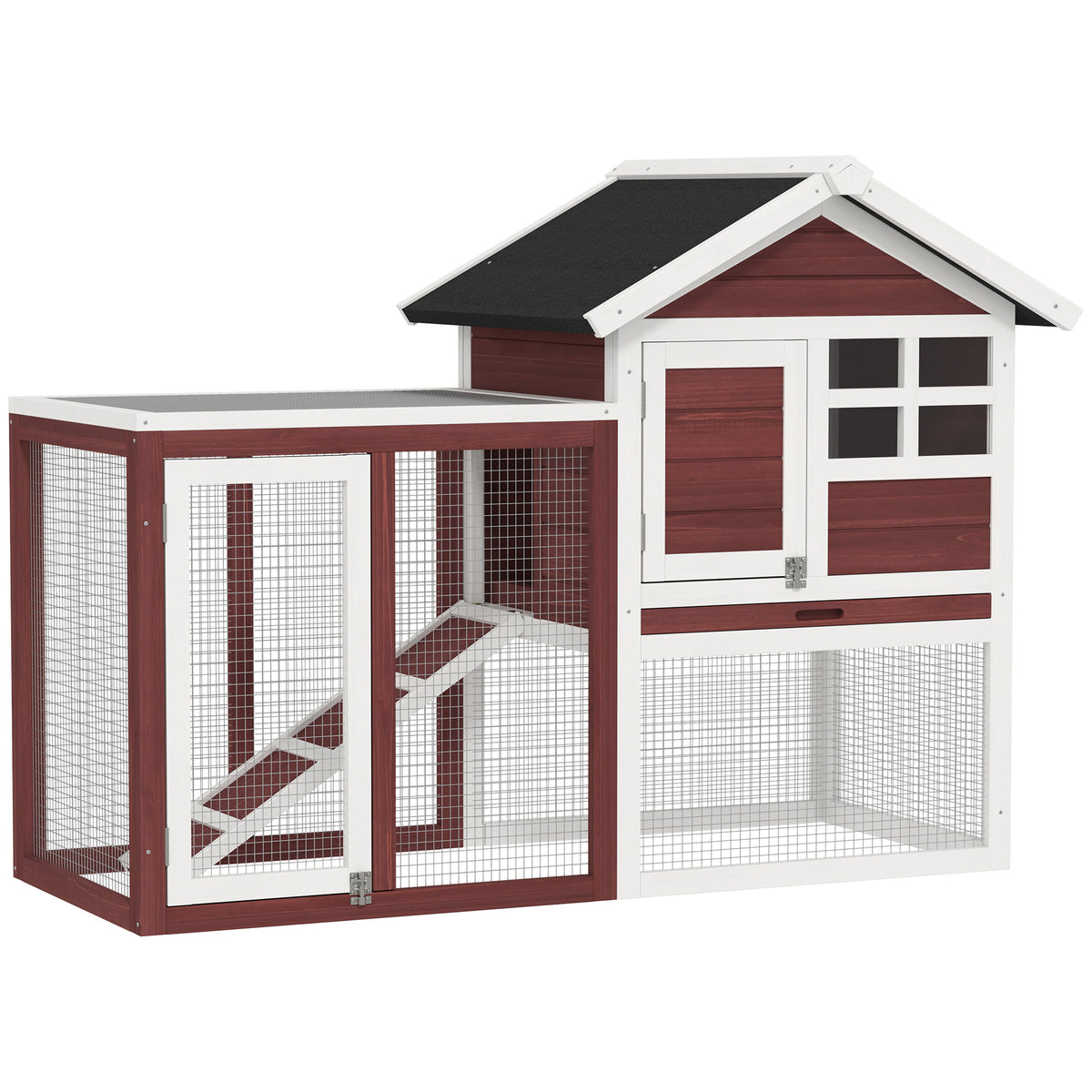 48" Wooden Rabbit Hutch with Outdoor Run - Brown Fir Wood-Small Animal Supplies-DECOROLALA