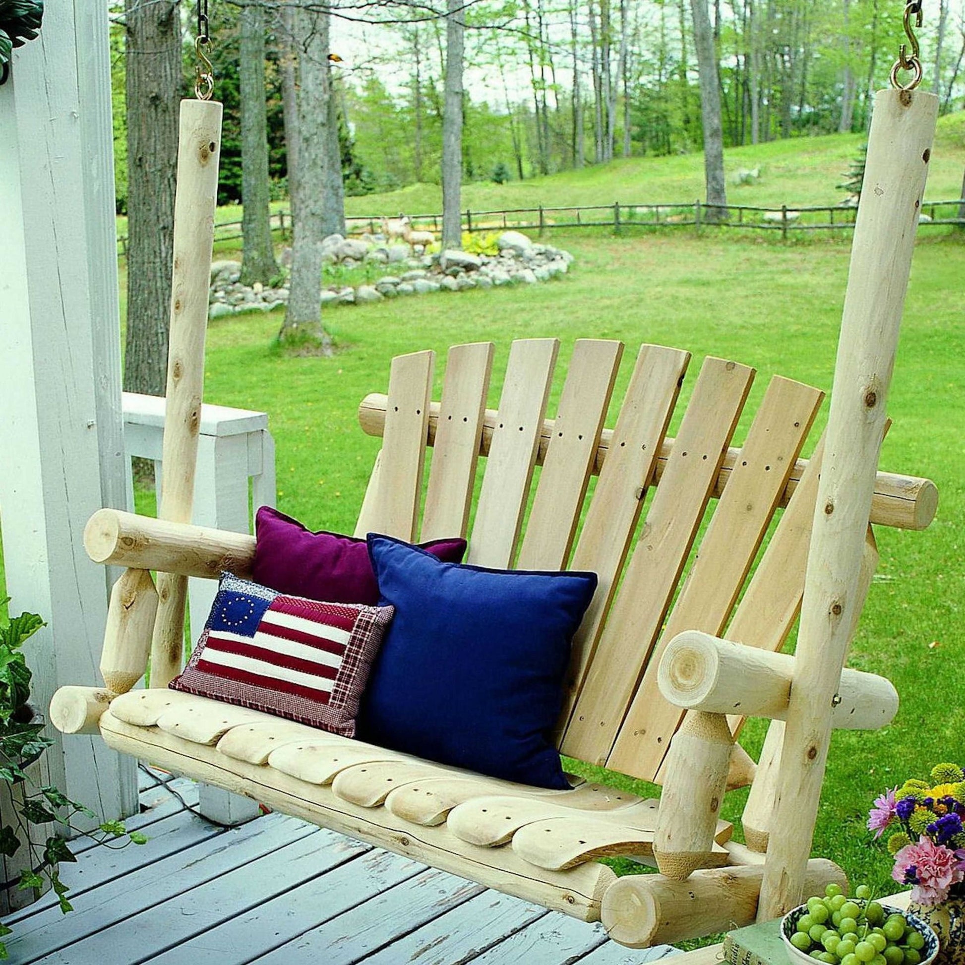 48" X 24" X 48" Natural Wood Porch Swing-Outdoor Chairs-DECOROLALA