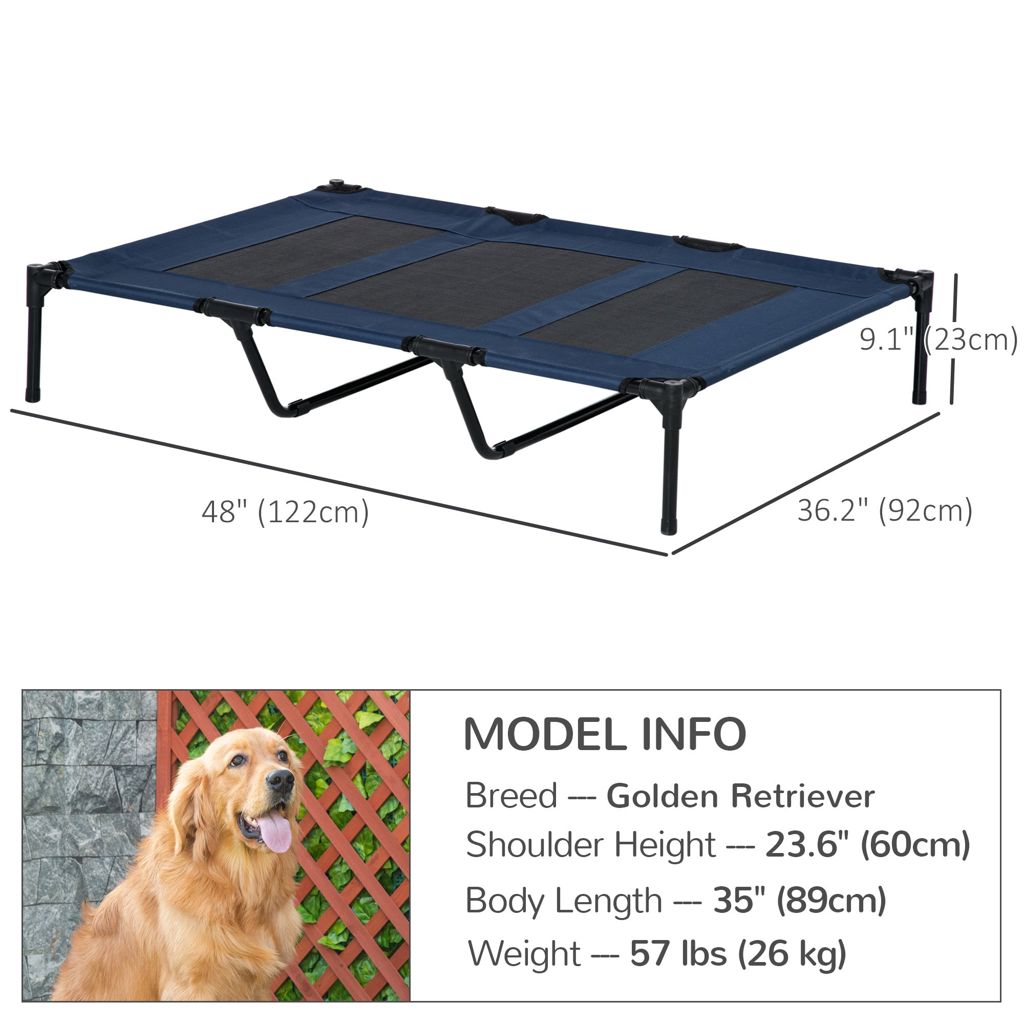 48" X 36" X 9" Elevated Pet Bed with Carrying Bag, Dark Blue-Dogs-DECOROLALA