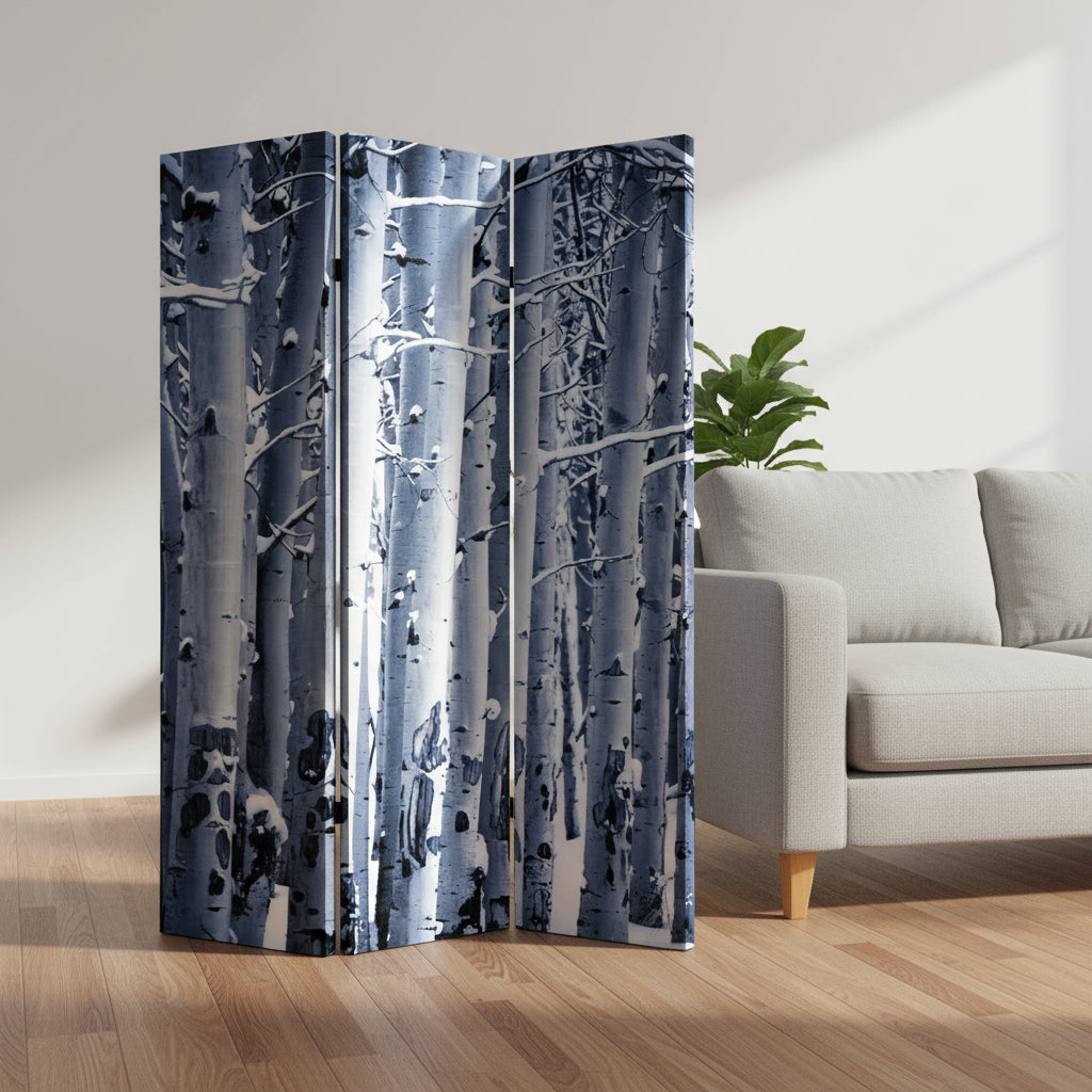 48" X 72" Gray And White Wood Canvas Birch Screen-Room Dividers-DECOROLALA