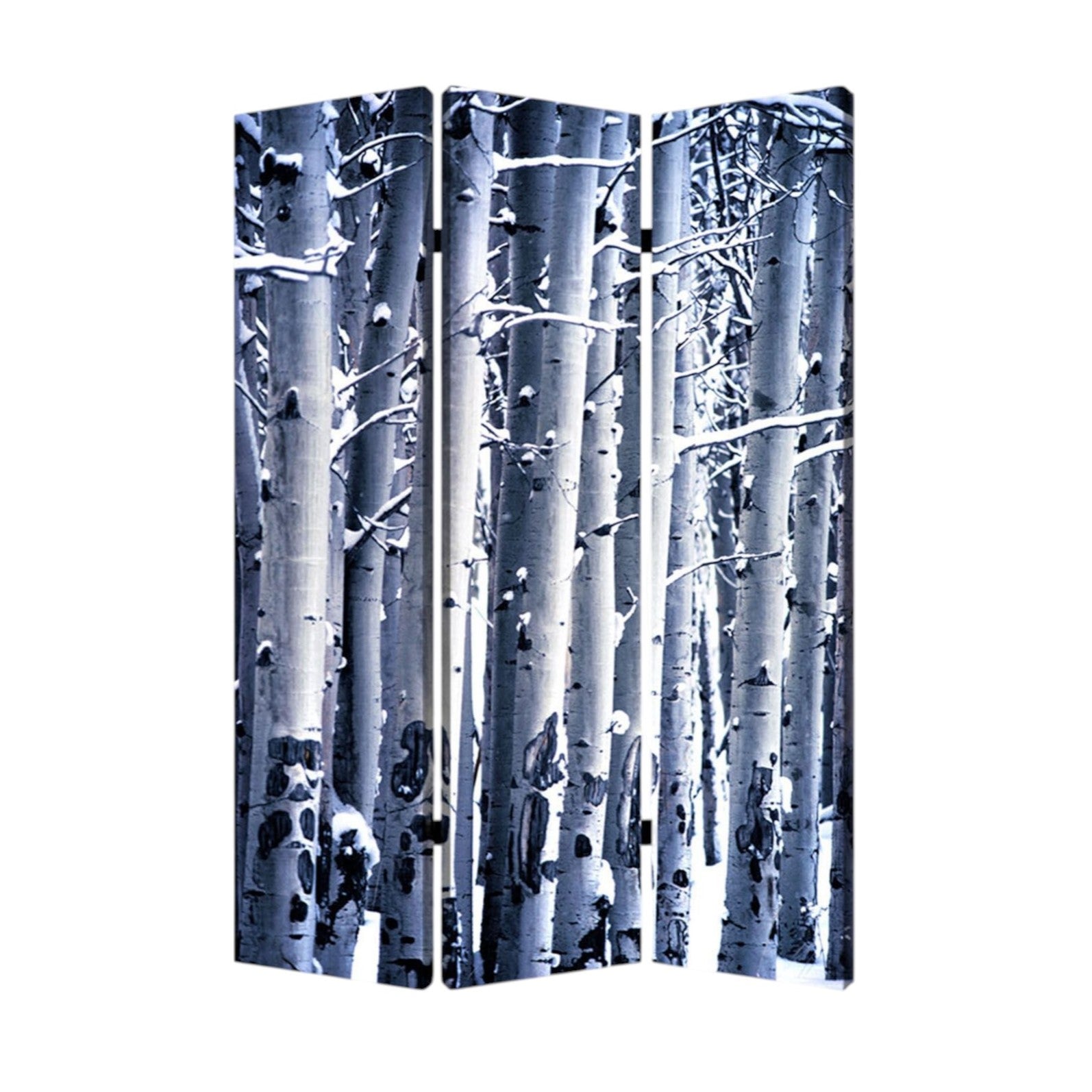 48" X 72" Gray And White Wood Canvas Birch Screen-Room Dividers-DECOROLALA