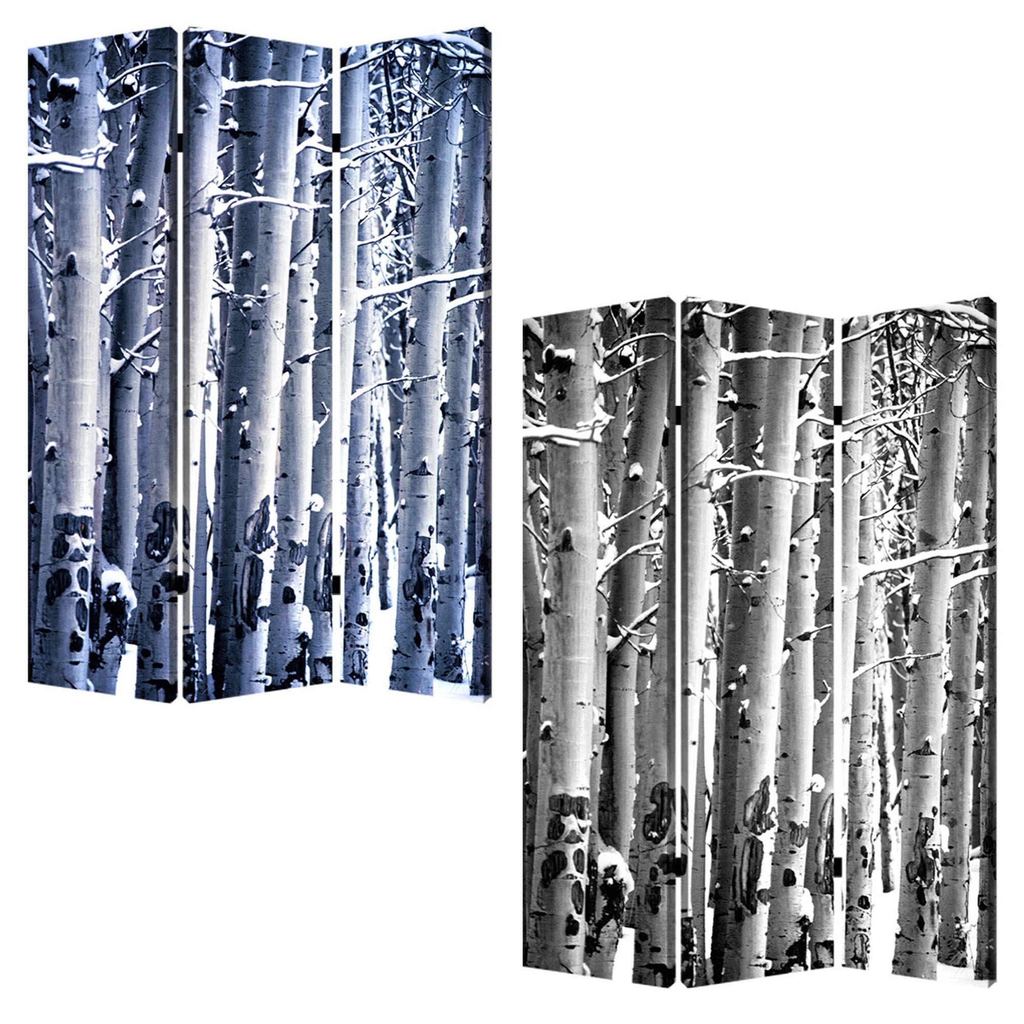48" X 72" Gray And White Wood Canvas Birch Screen-Room Dividers-DECOROLALA