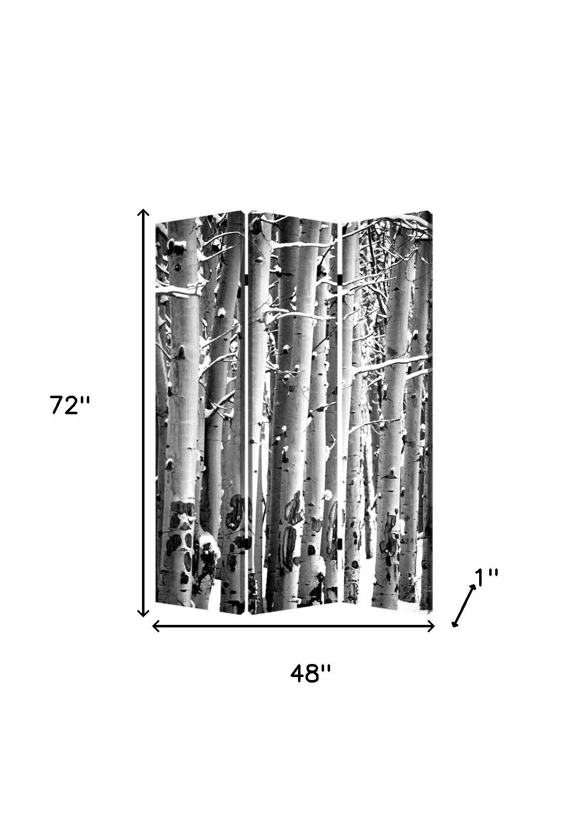 48" X 72" Gray And White Wood Canvas Birch Screen-Room Dividers-DECOROLALA