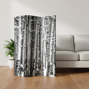48" X 72" Gray And White Wood Canvas Birch Screen-Room Dividers-DECOROLALA